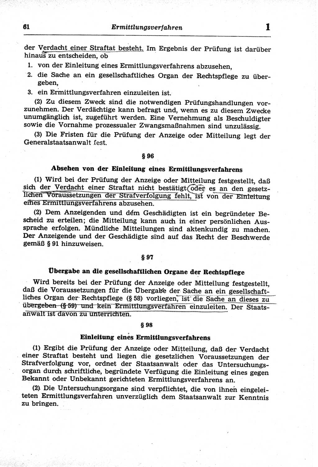 Strafprozeßordnung (StPO) der Deutschen Demokratischen Republik (DDR) und angrenzende Gesetze und Bestimmungen 1968, Seite 61 (StPO Ges. Bstgn. DDR 1968, S. 61)