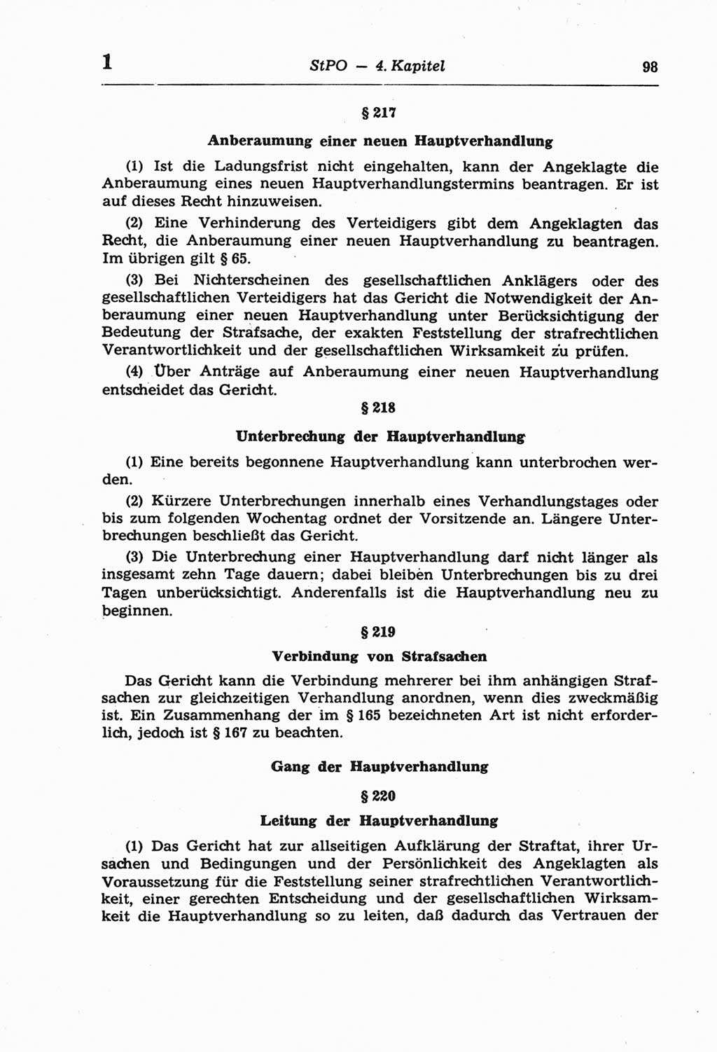 Strafprozeßordnung (StPO) der Deutschen Demokratischen Republik (DDR) und angrenzende Gesetze und Bestimmungen 1968, Seite 98 (StPO Ges. Bstgn. DDR 1968, S. 98)