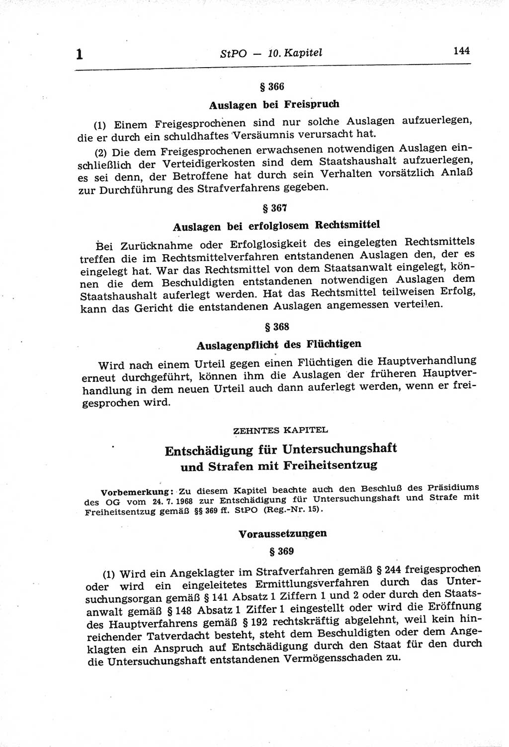 Strafprozeßordnung (StPO) der Deutschen Demokratischen Republik (DDR) und angrenzende Gesetze und Bestimmungen 1968, Seite 144 (StPO Ges. Bstgn. DDR 1968, S. 144)