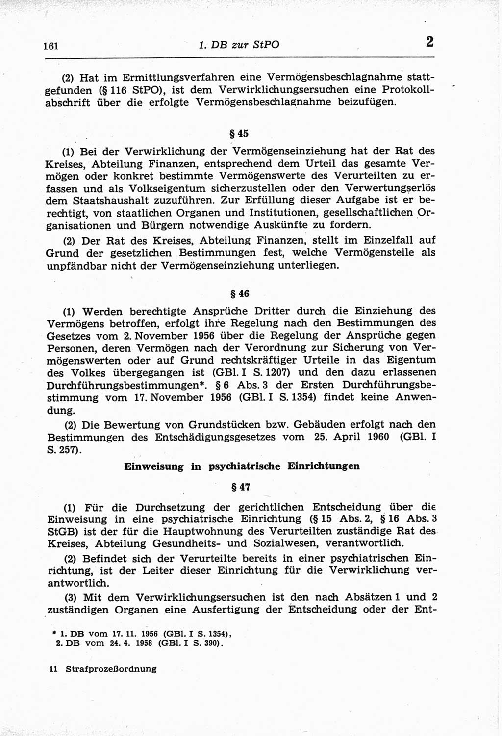 Strafprozeßordnung (StPO) der Deutschen Demokratischen Republik (DDR) und angrenzende Gesetze und Bestimmungen 1968, Seite 161 (StPO Ges. Bstgn. DDR 1968, S. 161)
