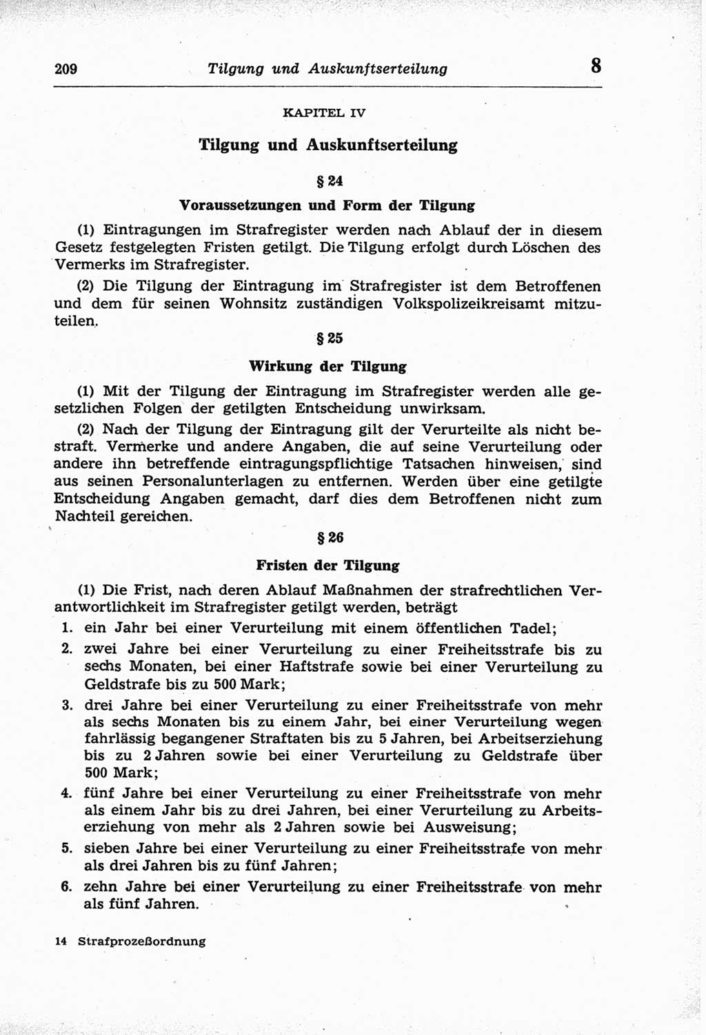 Strafprozeßordnung (StPO) der Deutschen Demokratischen Republik (DDR) und angrenzende Gesetze und Bestimmungen 1968, Seite 209 (StPO Ges. Bstgn. DDR 1968, S. 209)