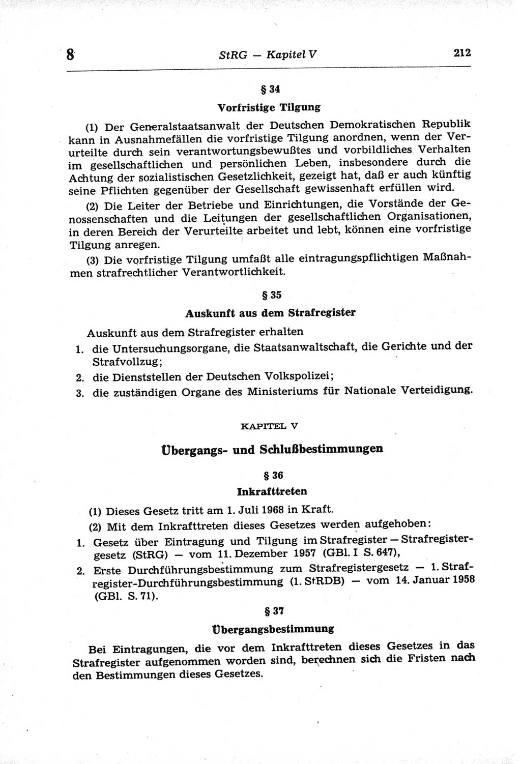 Strafprozeßordnung (StPO) der Deutschen Demokratischen Republik (DDR) und angrenzende Gesetze und Bestimmungen 1968, Seite 212 (StPO Ges. Bstgn. DDR 1968, S. 212)