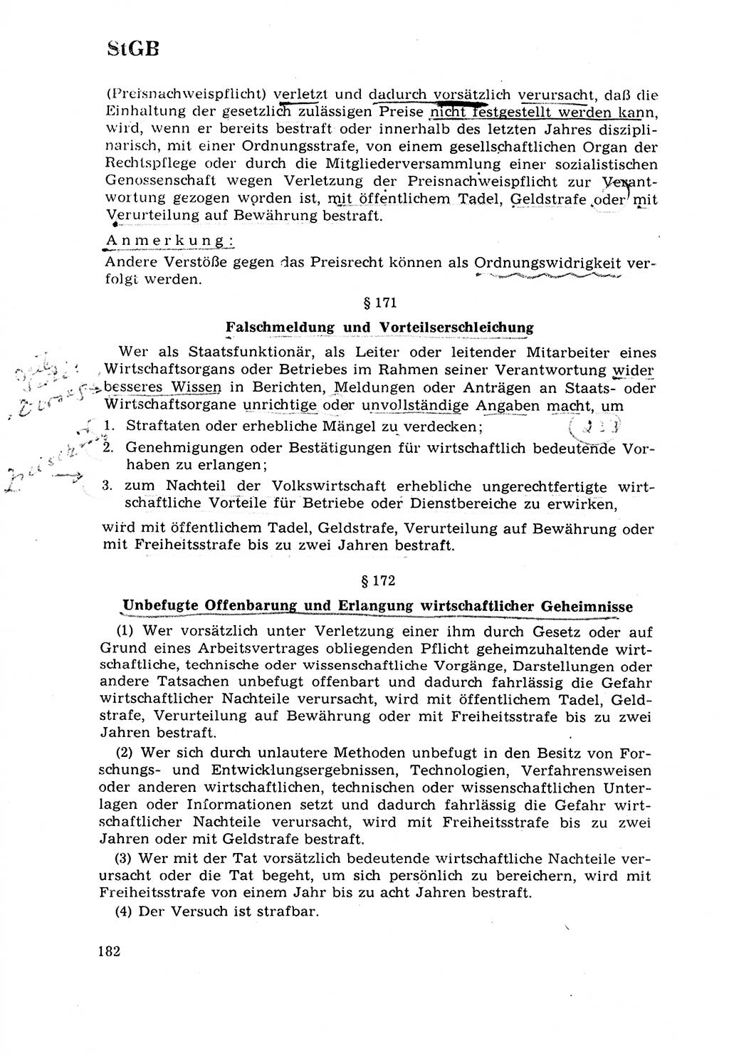 Strafrecht [Deutsche Demokratische Republik (DDR)] 1968, Seite 182 (Strafr. DDR 1968, S. 182)