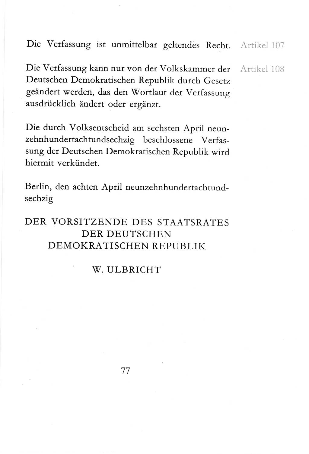 Verfassung der Deutschen Demokratischen Republik (DDR) vom 6. April 1968, Seite 77 (Verf. DDR 1968, S. 77)