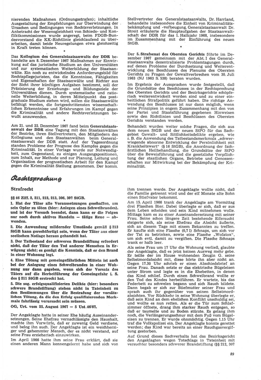 Neue Justiz (NJ), Zeitschrift für Recht und Rechtswissenschaft [Deutsche Demokratische Republik (DDR)], 22. Jahrgang 1968, Seite 89 (NJ DDR 1968, S. 89)
