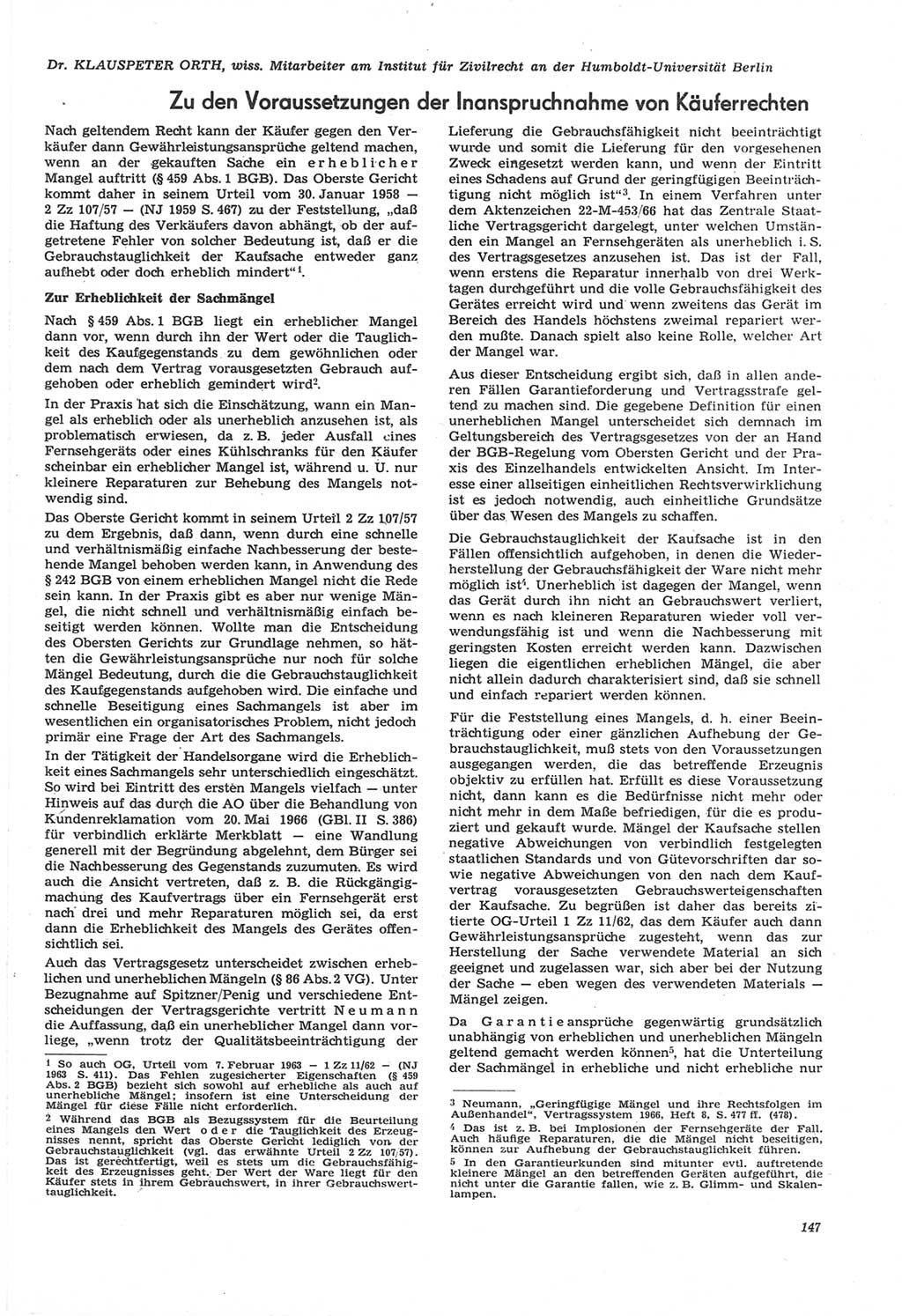 Neue Justiz (NJ), Zeitschrift für Recht und Rechtswissenschaft [Deutsche Demokratische Republik (DDR)], 22. Jahrgang 1968, Seite 147 (NJ DDR 1968, S. 147)