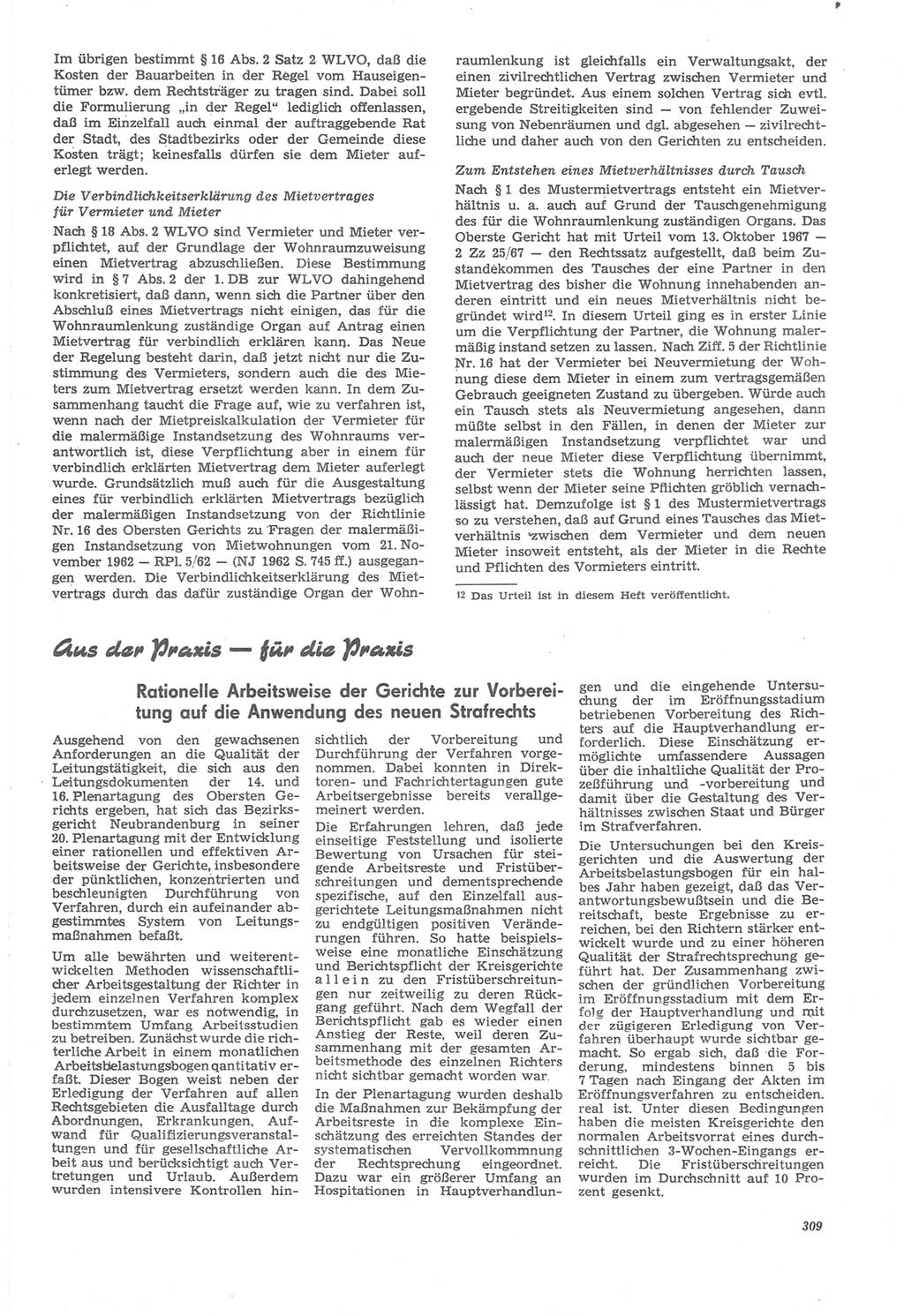 Neue Justiz (NJ), Zeitschrift für Recht und Rechtswissenschaft [Deutsche Demokratische Republik (DDR)], 22. Jahrgang 1968, Seite 309 (NJ DDR 1968, S. 309)