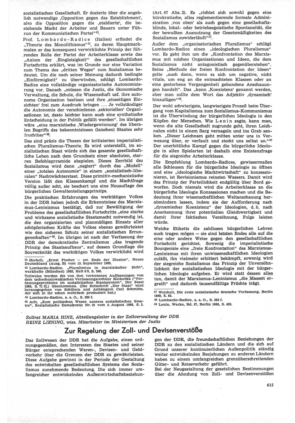 Neue Justiz (NJ), Zeitschrift für Recht und Rechtswissenschaft [Deutsche Demokratische Republik (DDR)], 22. Jahrgang 1968, Seite 615 (NJ DDR 1968, S. 615)