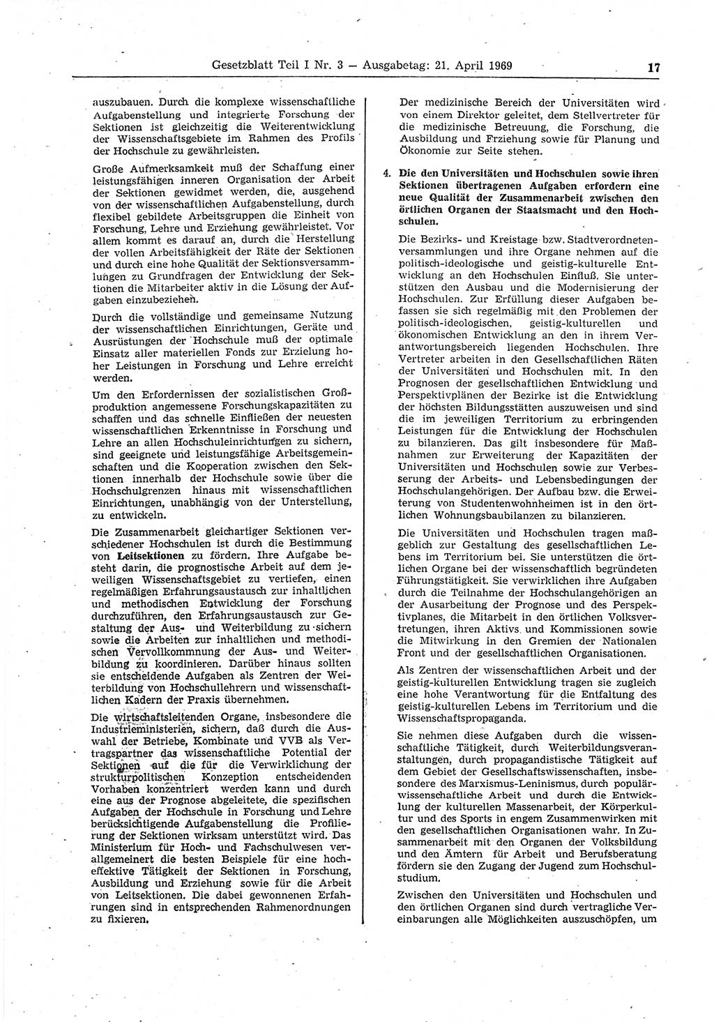 Gesetzblatt (GBl.) der Deutschen Demokratischen Republik (DDR) Teil Ⅰ 1969, Seite 17 (GBl. DDR Ⅰ 1969, S. 17)