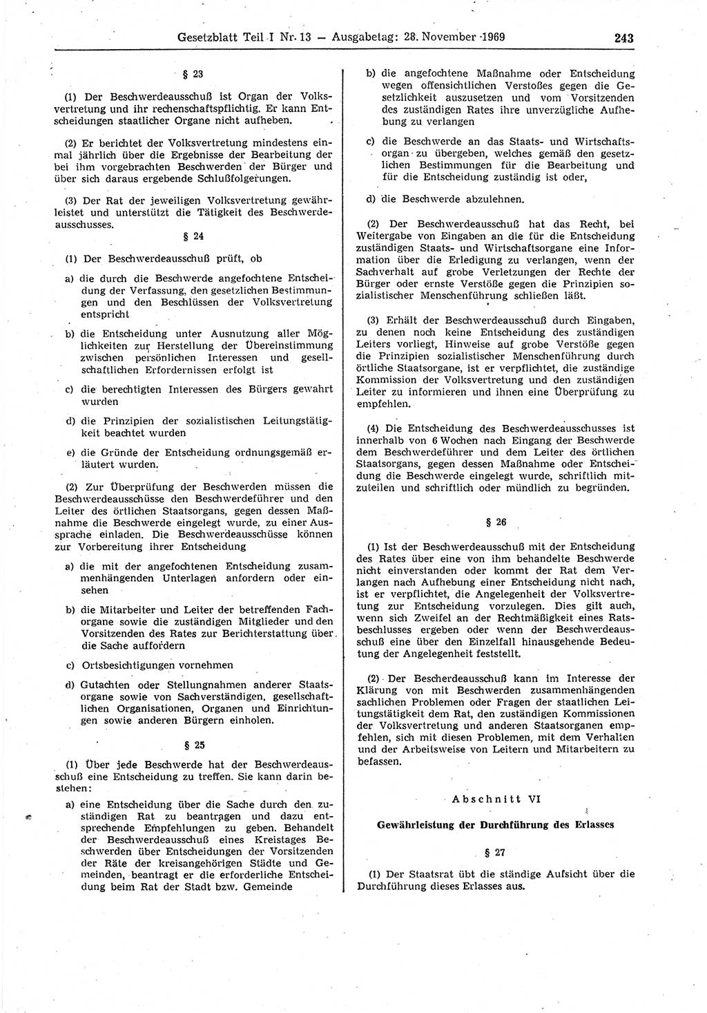 Gesetzblatt (GBl.) der Deutschen Demokratischen Republik (DDR) Teil Ⅰ 1969, Seite 243 (GBl. DDR Ⅰ 1969, S. 243)