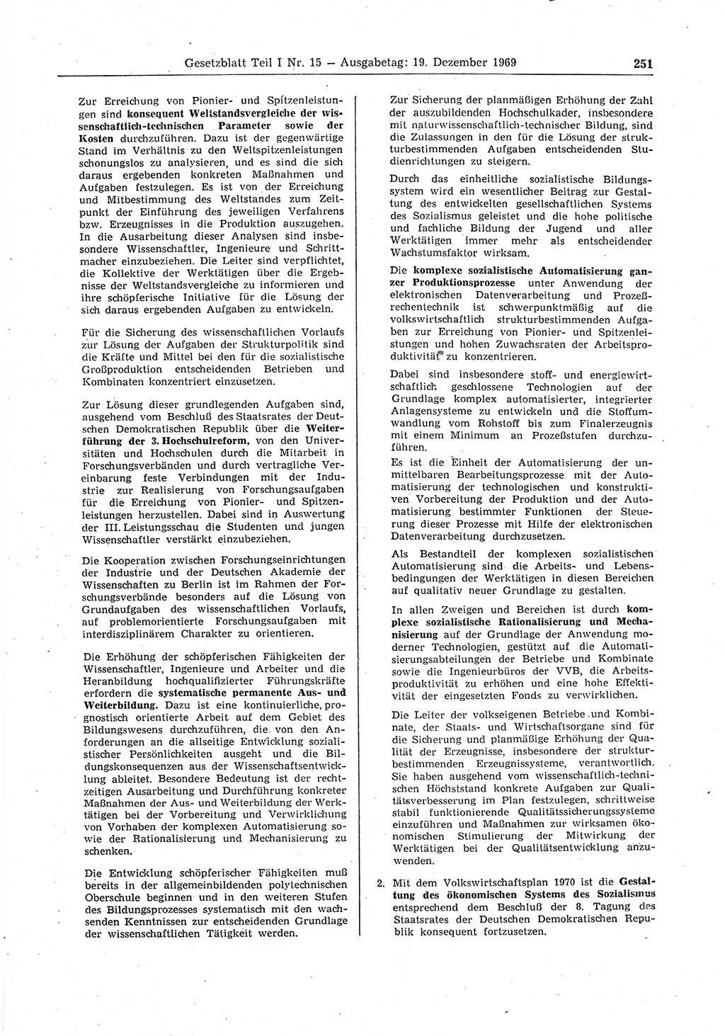 Gesetzblatt (GBl.) der Deutschen Demokratischen Republik (DDR) Teil Ⅰ 1969, Seite 251 (GBl. DDR Ⅰ 1969, S. 251)