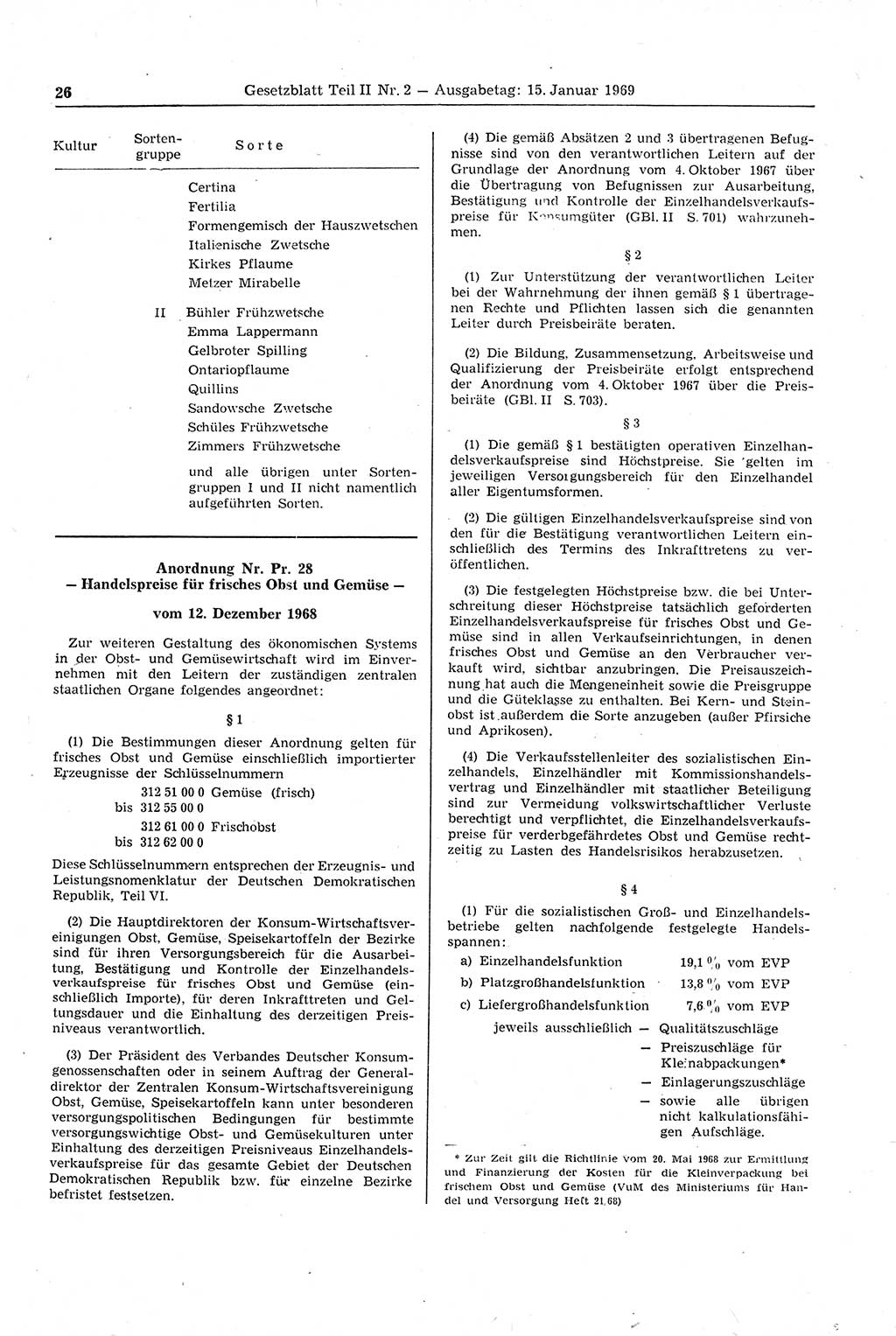 Gesetzblatt (GBl.) der Deutschen Demokratischen Republik (DDR) Teil ⅠⅠ 1969, Seite 26 (GBl. DDR ⅠⅠ 1969, S. 26)