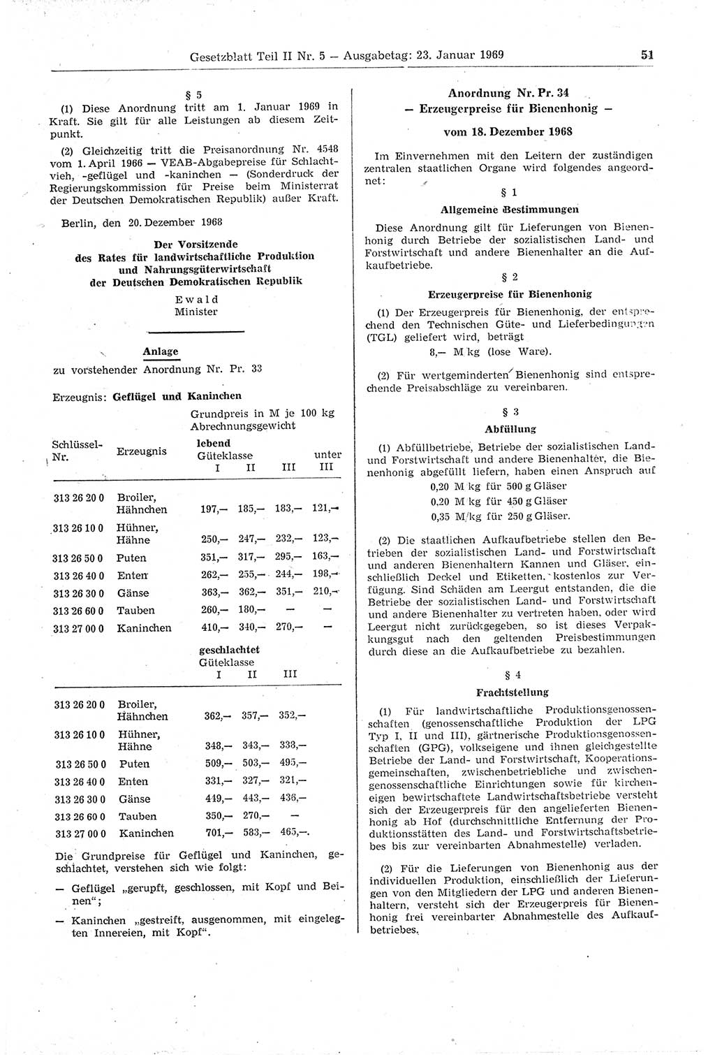 Gesetzblatt (GBl.) der Deutschen Demokratischen Republik (DDR) Teil ⅠⅠ 1969, Seite 51 (GBl. DDR ⅠⅠ 1969, S. 51)