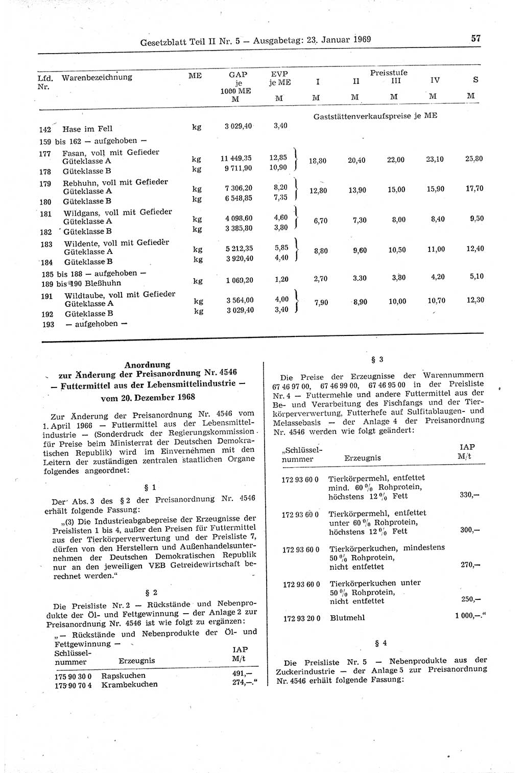Gesetzblatt (GBl.) der Deutschen Demokratischen Republik (DDR) Teil ⅠⅠ 1969, Seite 57 (GBl. DDR ⅠⅠ 1969, S. 57)