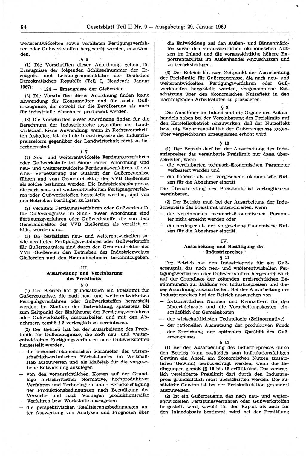 Gesetzblatt (GBl.) der Deutschen Demokratischen Republik (DDR) Teil ⅠⅠ 1969, Seite 84 (GBl. DDR ⅠⅠ 1969, S. 84)