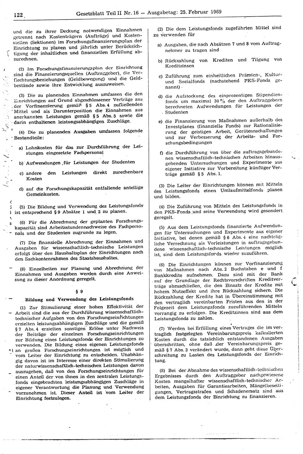 Gesetzblatt (GBl.) der Deutschen Demokratischen Republik (DDR) Teil ⅠⅠ 1969, Seite 122 (GBl. DDR ⅠⅠ 1969, S. 122)