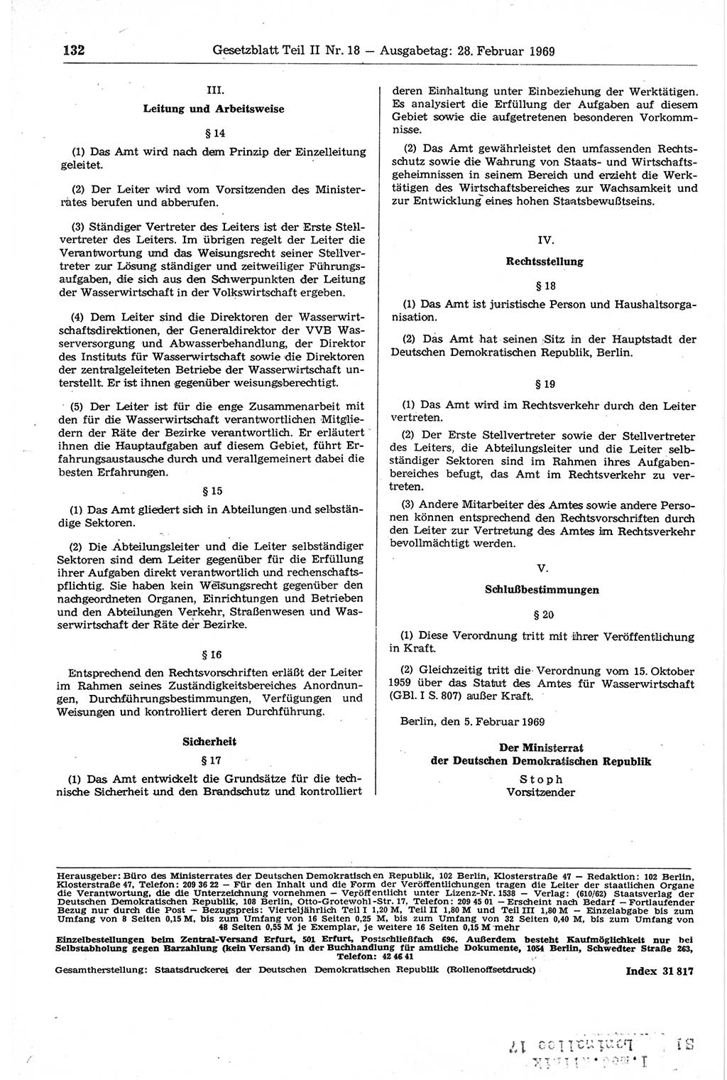 Gesetzblatt (GBl.) der Deutschen Demokratischen Republik (DDR) Teil ⅠⅠ 1969, Seite 132 (GBl. DDR ⅠⅠ 1969, S. 132)