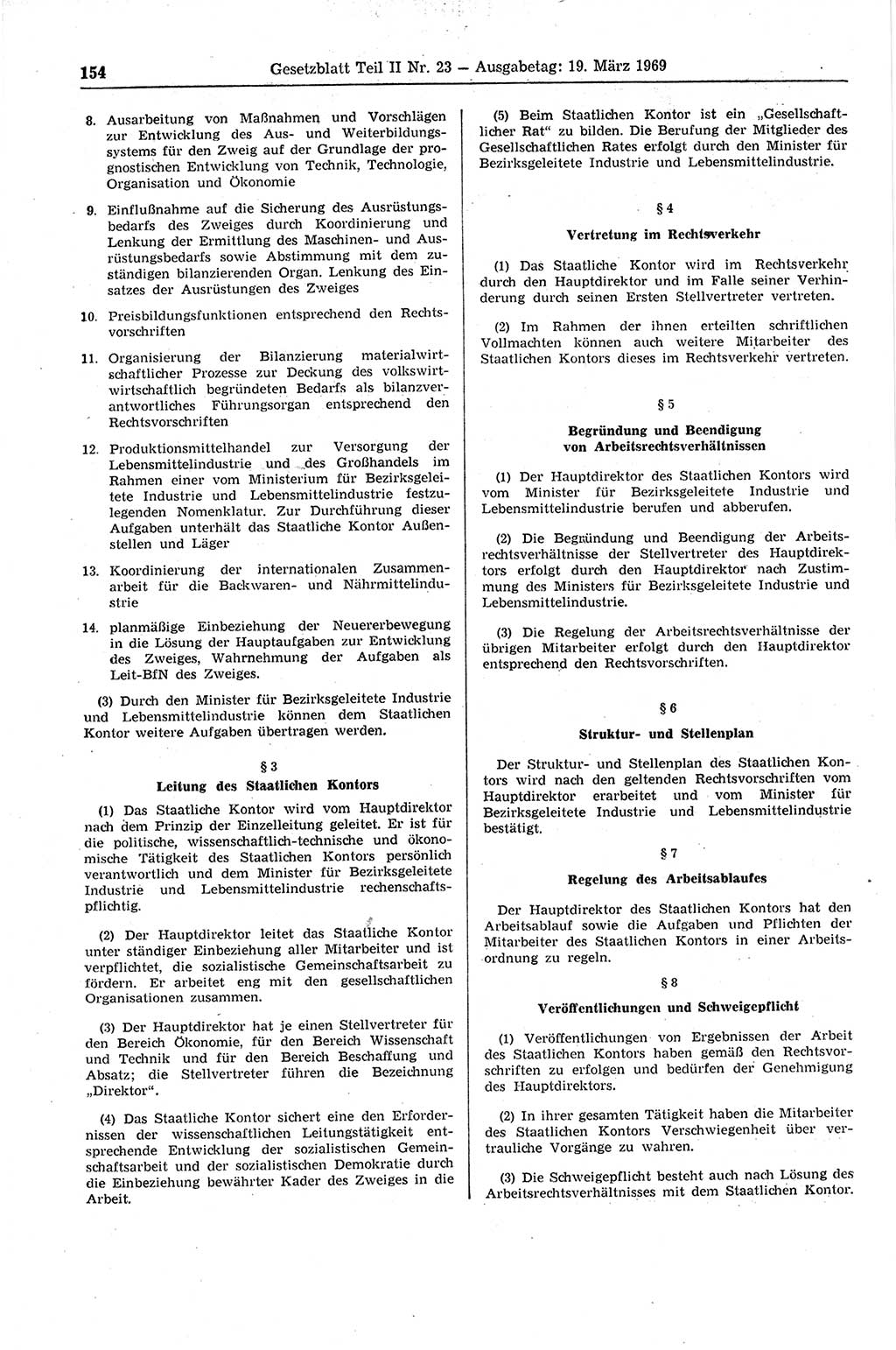 Gesetzblatt (GBl.) der Deutschen Demokratischen Republik (DDR) Teil ⅠⅠ 1969, Seite 154 (GBl. DDR ⅠⅠ 1969, S. 154)