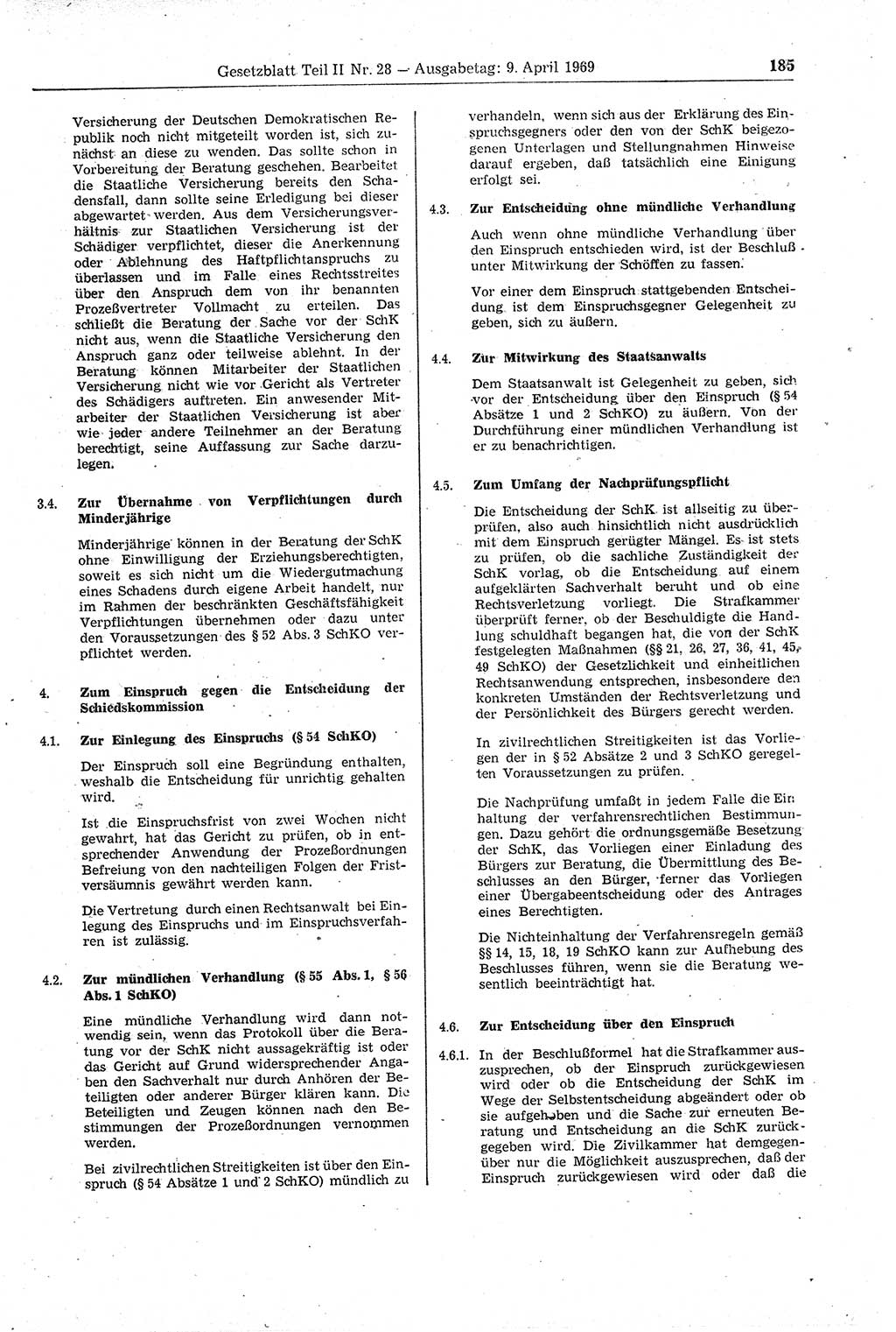 Gesetzblatt (GBl.) der Deutschen Demokratischen Republik (DDR) Teil ⅠⅠ 1969, Seite 185 (GBl. DDR ⅠⅠ 1969, S. 185)