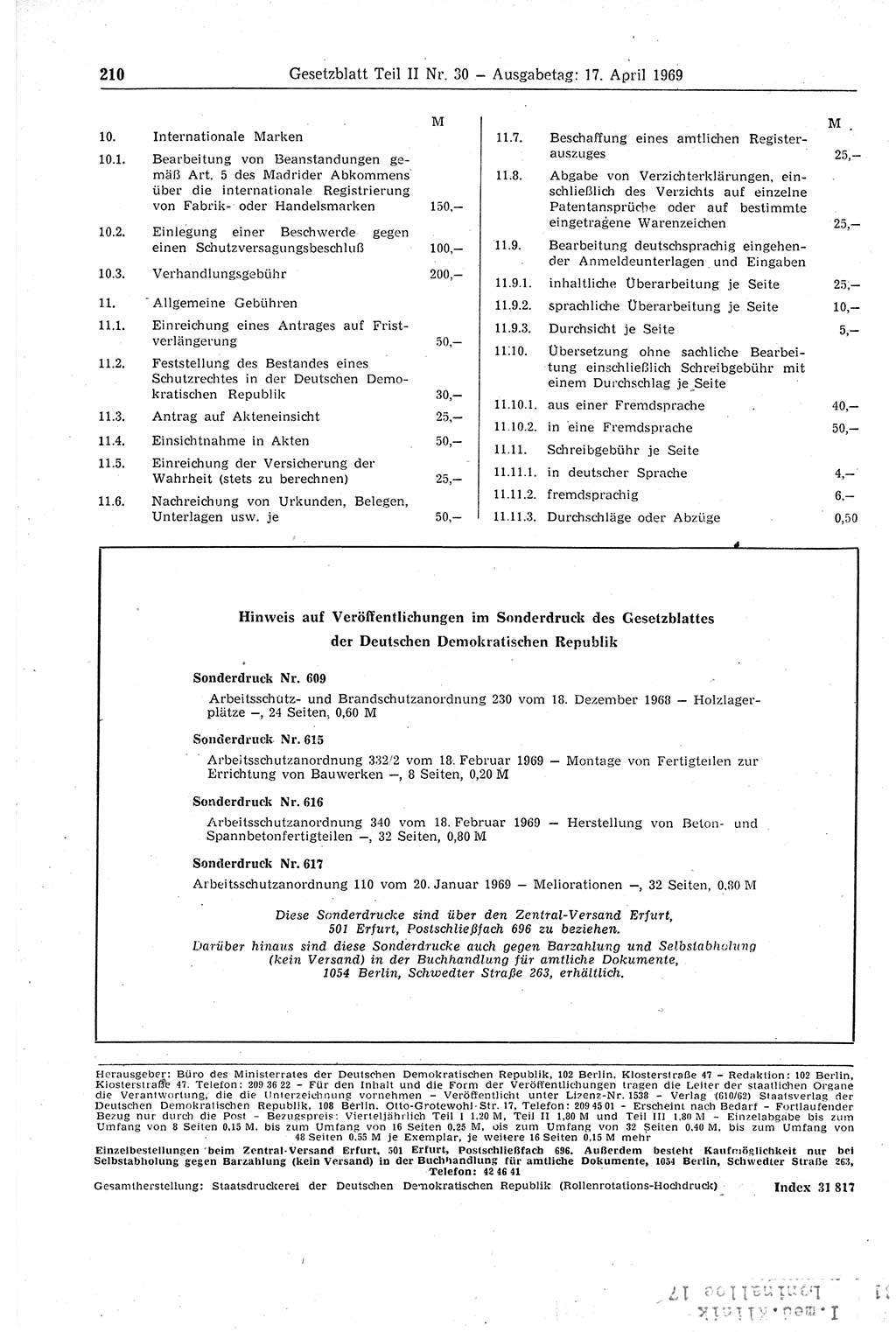 Gesetzblatt (GBl.) der Deutschen Demokratischen Republik (DDR) Teil ⅠⅠ 1969, Seite 210 (GBl. DDR ⅠⅠ 1969, S. 210)