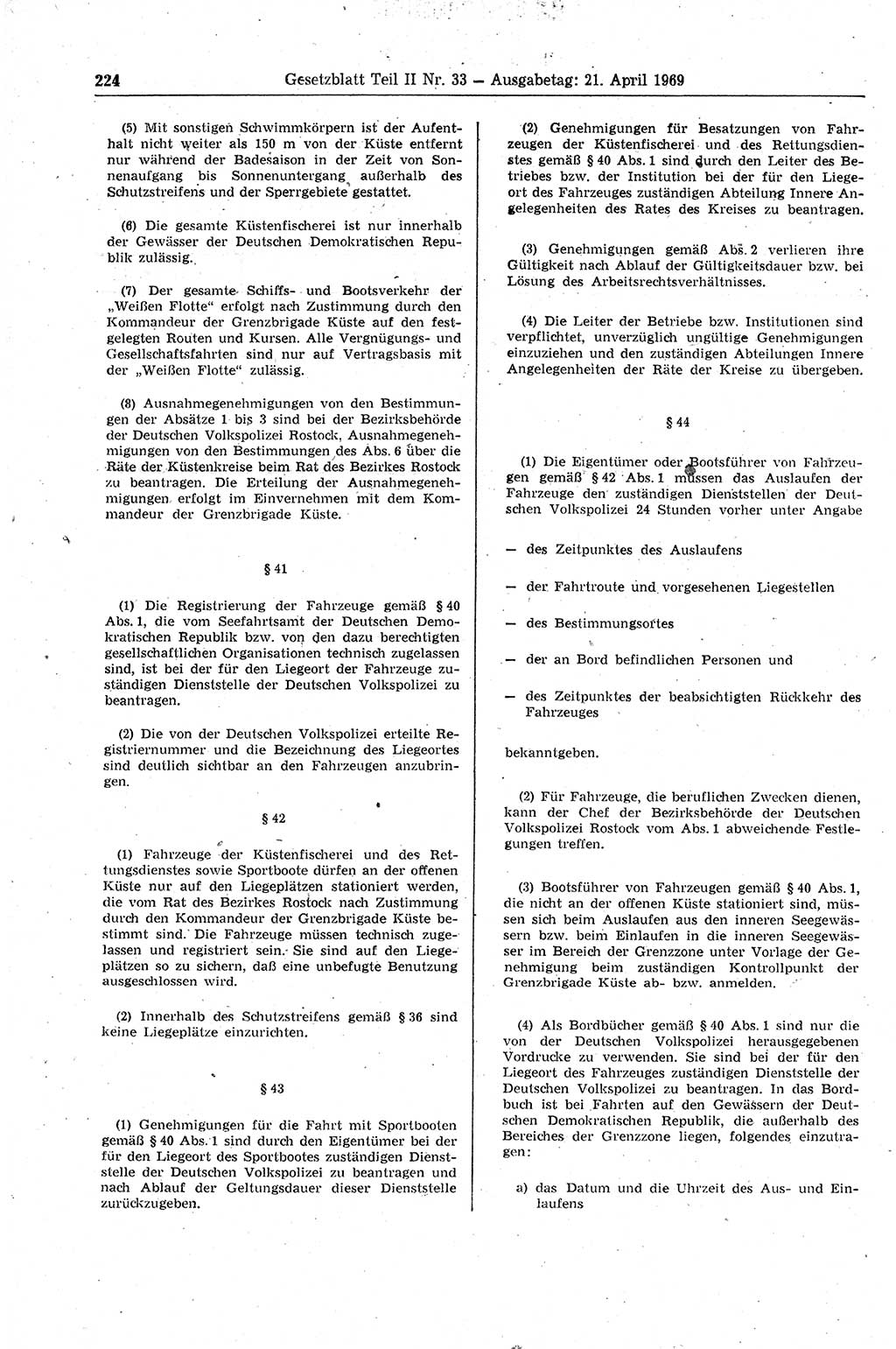 Gesetzblatt (GBl.) der Deutschen Demokratischen Republik (DDR) Teil ⅠⅠ 1969, Seite 224 (GBl. DDR ⅠⅠ 1969, S. 224)