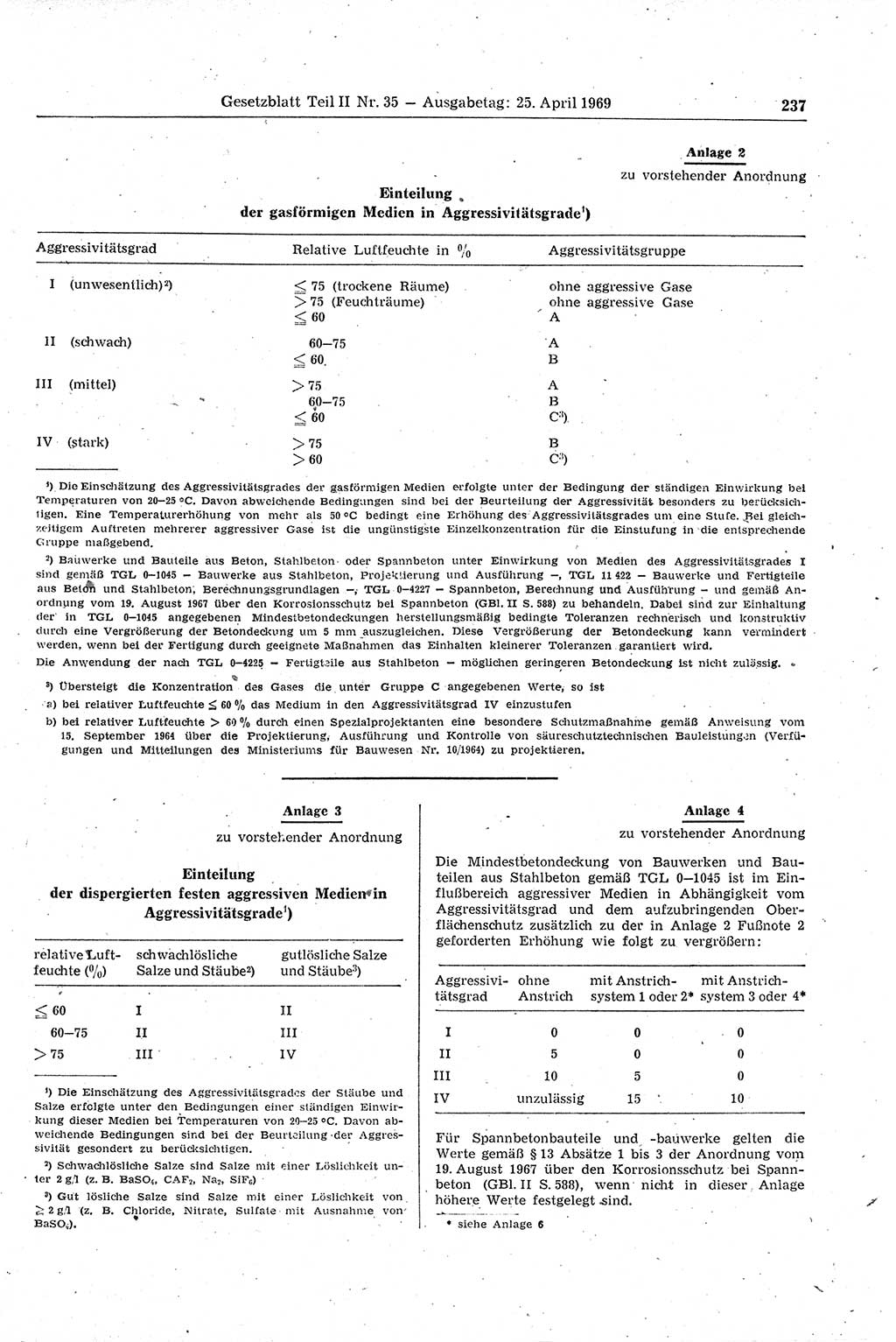 Gesetzblatt (GBl.) der Deutschen Demokratischen Republik (DDR) Teil ⅠⅠ 1969, Seite 237 (GBl. DDR ⅠⅠ 1969, S. 237)