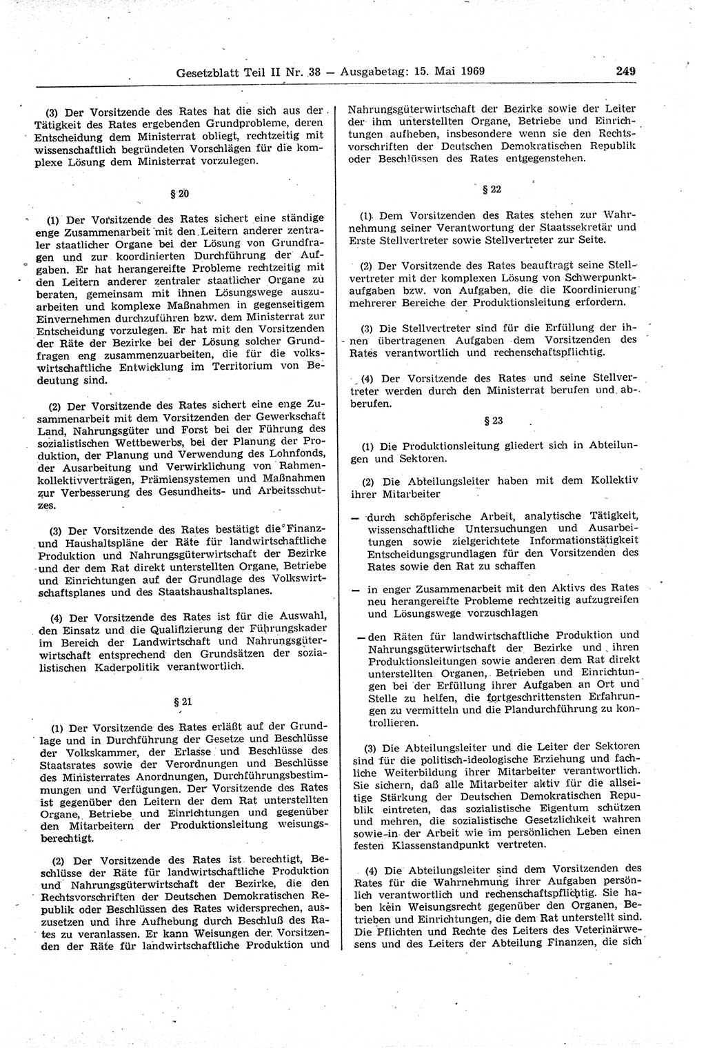 Gesetzblatt (GBl.) der Deutschen Demokratischen Republik (DDR) Teil ⅠⅠ 1969, Seite 249 (GBl. DDR ⅠⅠ 1969, S. 249)