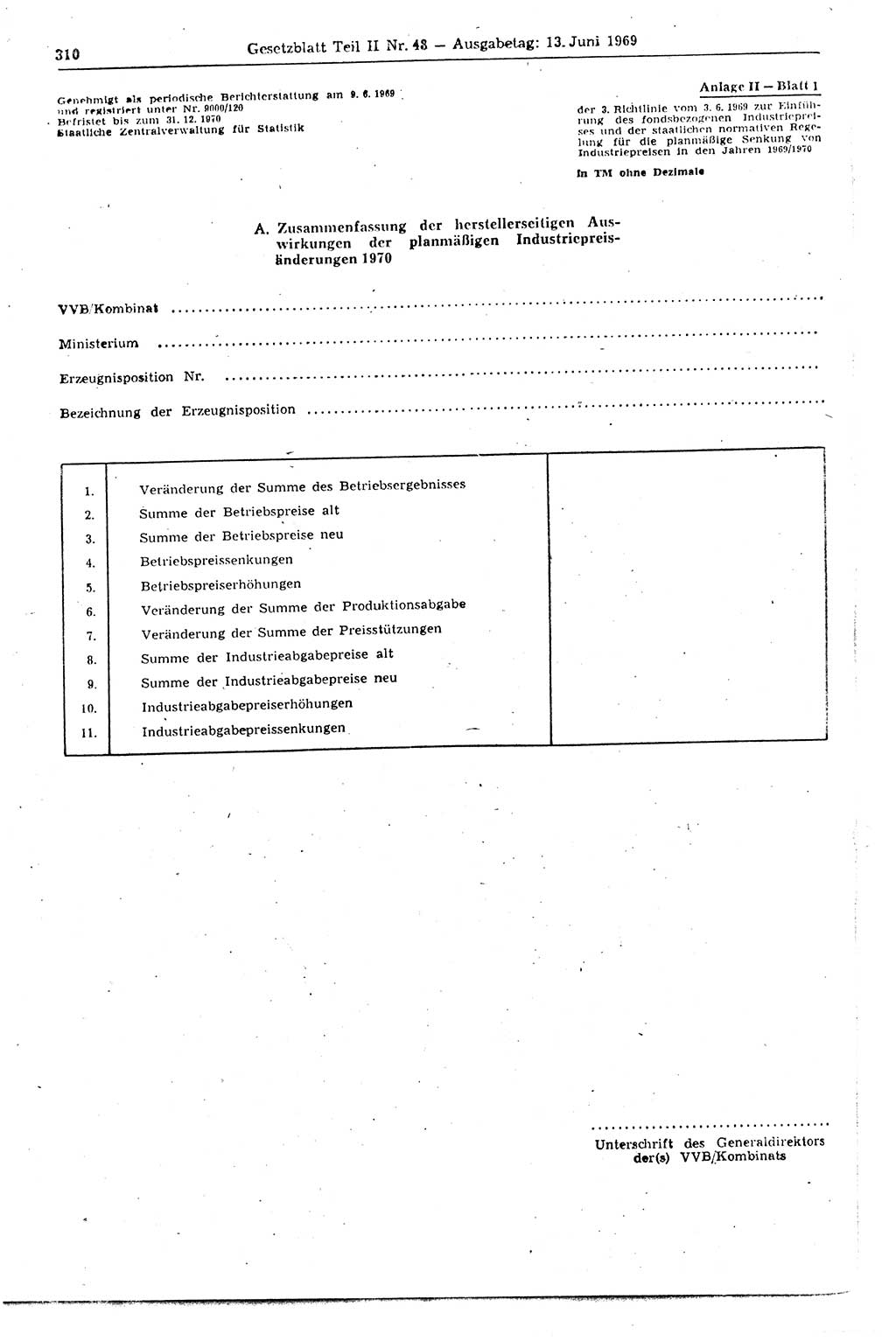 Gesetzblatt (GBl.) der Deutschen Demokratischen Republik (DDR) Teil ⅠⅠ 1969, Seite 310 (GBl. DDR ⅠⅠ 1969, S. 310)