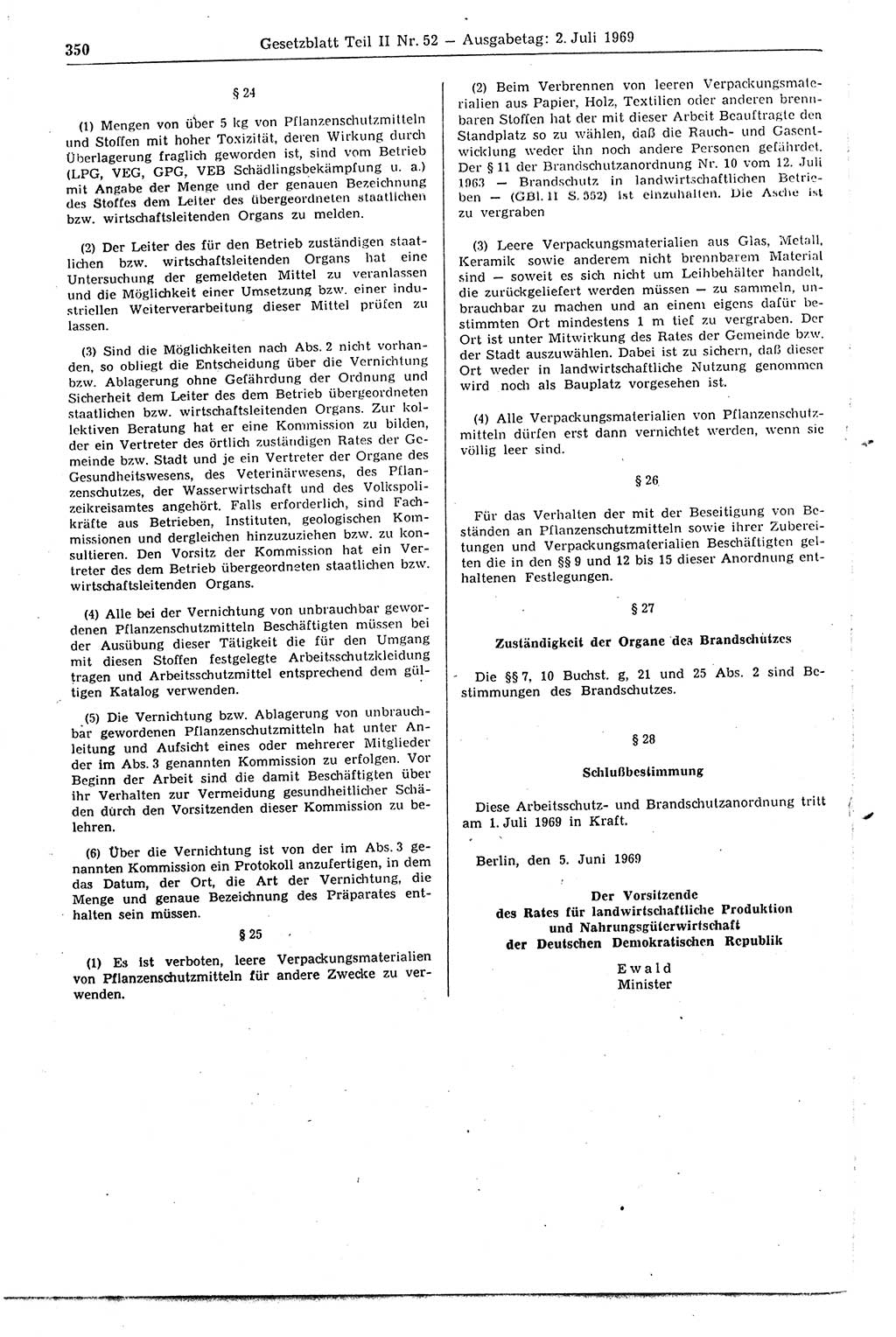 Gesetzblatt (GBl.) der Deutschen Demokratischen Republik (DDR) Teil ⅠⅠ 1969, Seite 350 (GBl. DDR ⅠⅠ 1969, S. 350)