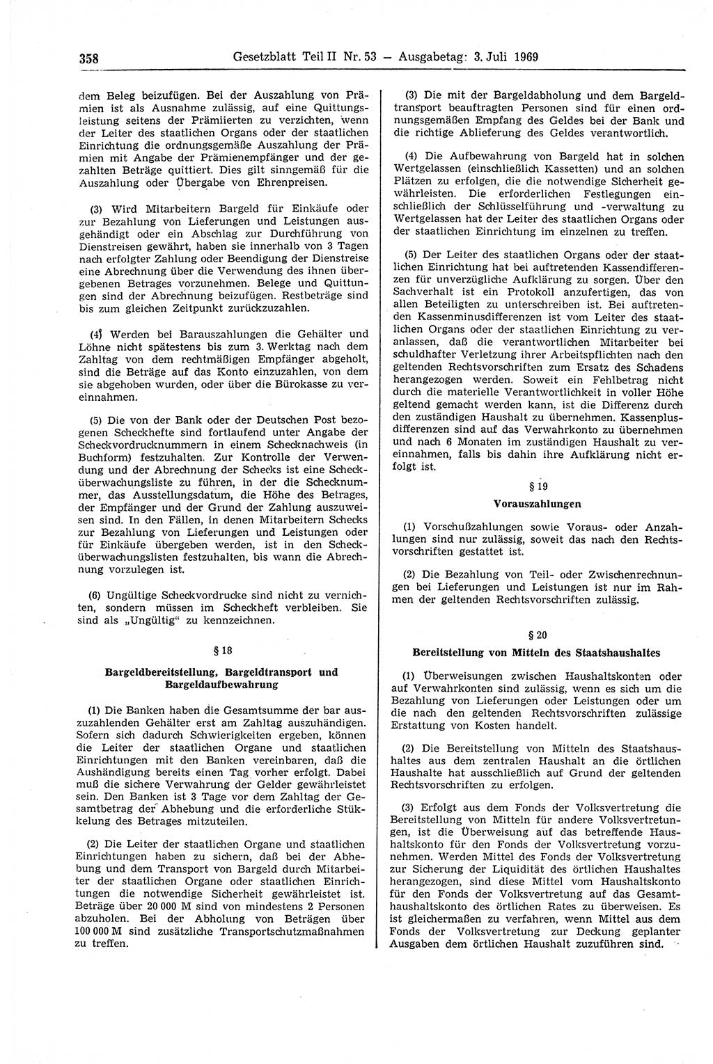 Gesetzblatt (GBl.) der Deutschen Demokratischen Republik (DDR) Teil ⅠⅠ 1969, Seite 358 (GBl. DDR ⅠⅠ 1969, S. 358)