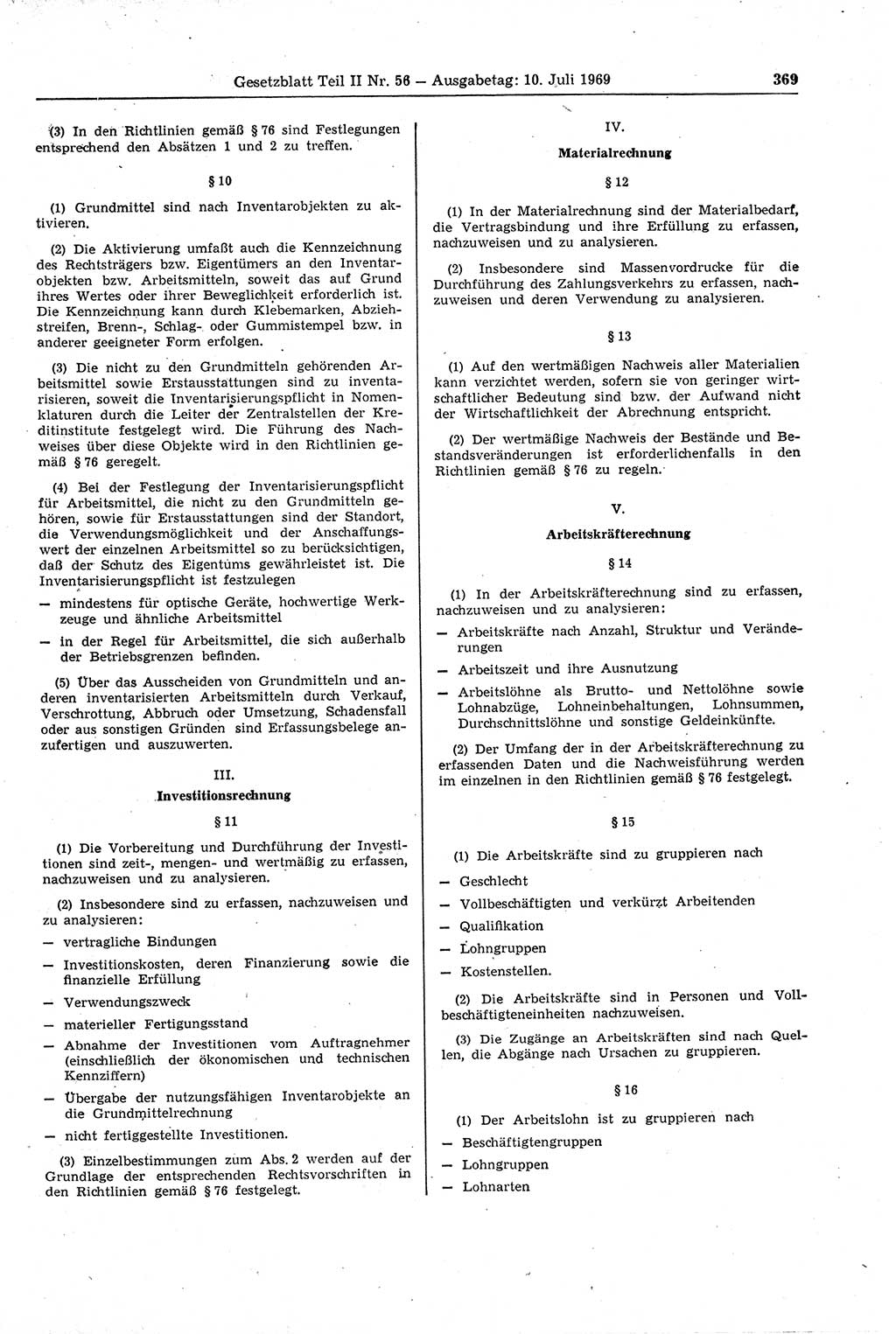 Gesetzblatt (GBl.) der Deutschen Demokratischen Republik (DDR) Teil ⅠⅠ 1969, Seite 369 (GBl. DDR ⅠⅠ 1969, S. 369)