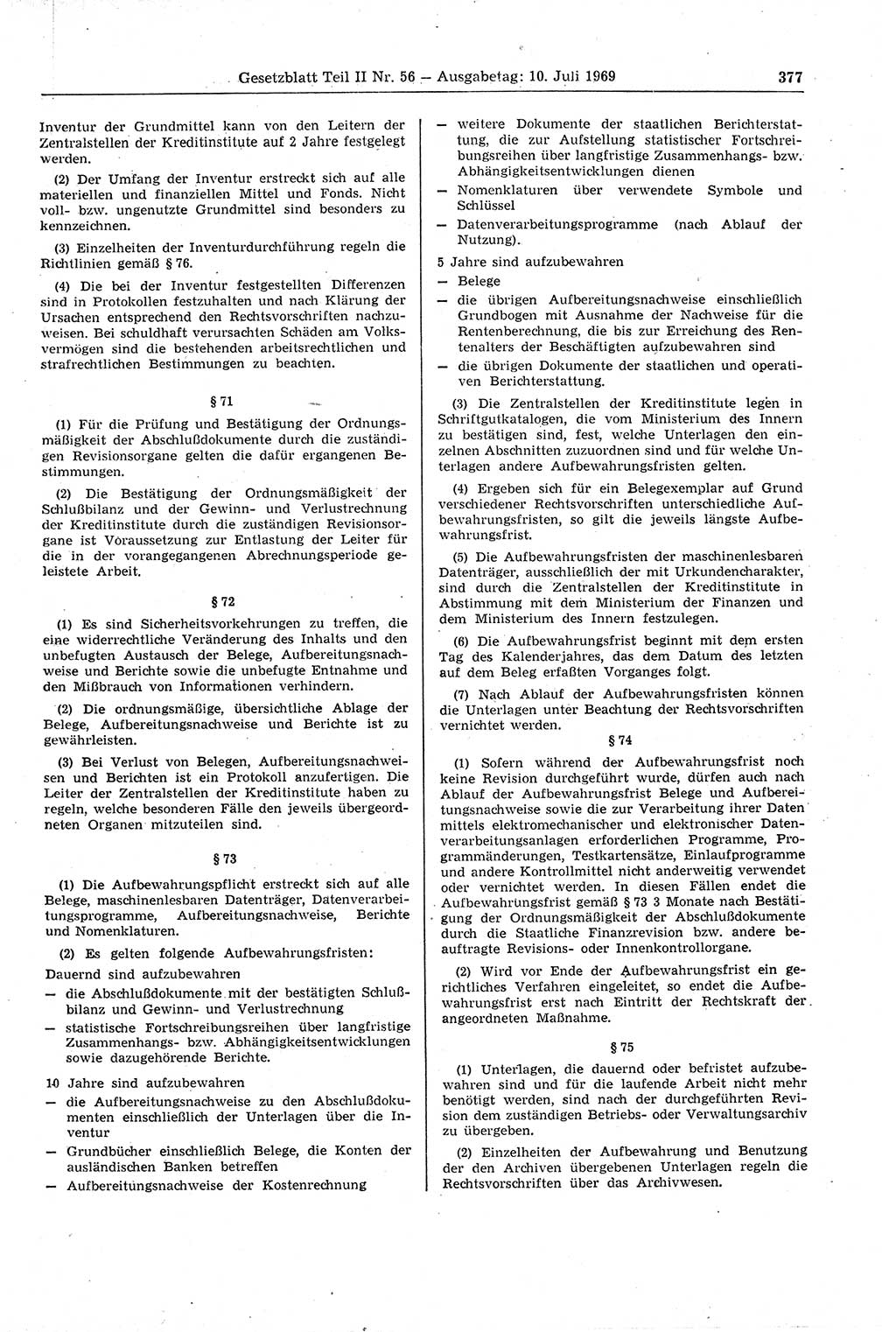 Gesetzblatt (GBl.) der Deutschen Demokratischen Republik (DDR) Teil ⅠⅠ 1969, Seite 377 (GBl. DDR ⅠⅠ 1969, S. 377)