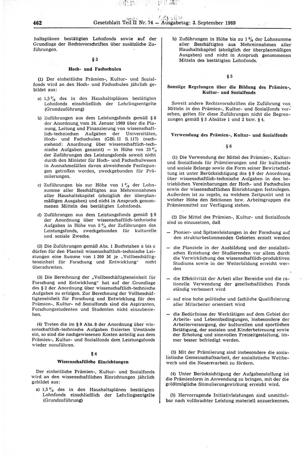 Gesetzblatt (GBl.) der Deutschen Demokratischen Republik (DDR) Teil ⅠⅠ 1969, Seite 462 (GBl. DDR ⅠⅠ 1969, S. 462)