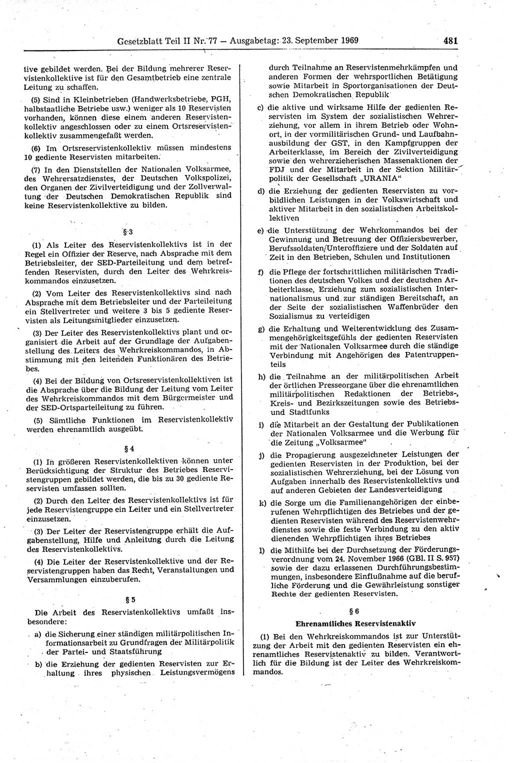 Gesetzblatt (GBl.) der Deutschen Demokratischen Republik (DDR) Teil ⅠⅠ 1969, Seite 481 (GBl. DDR ⅠⅠ 1969, S. 481)