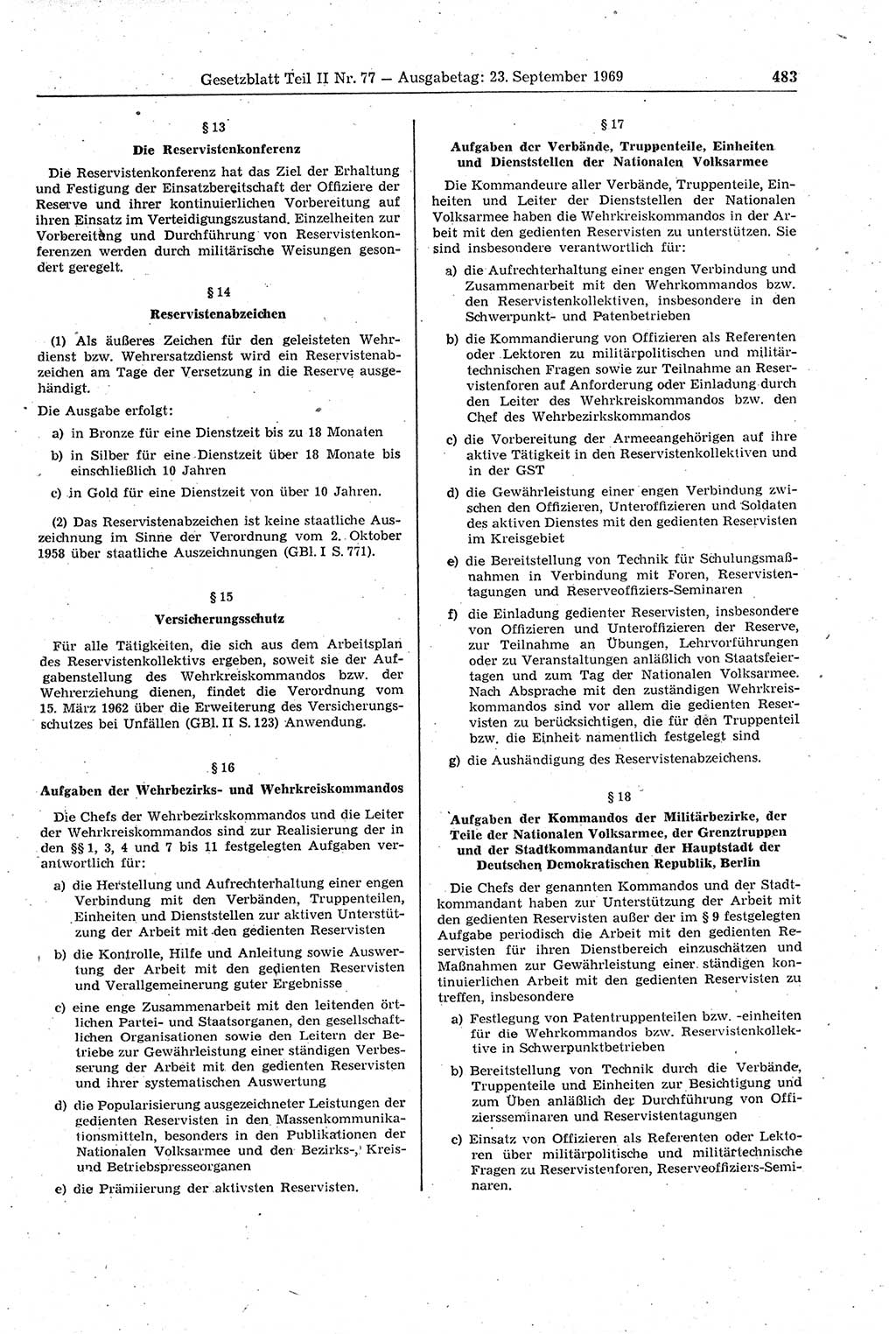 Gesetzblatt (GBl.) der Deutschen Demokratischen Republik (DDR) Teil ⅠⅠ 1969, Seite 483 (GBl. DDR ⅠⅠ 1969, S. 483)