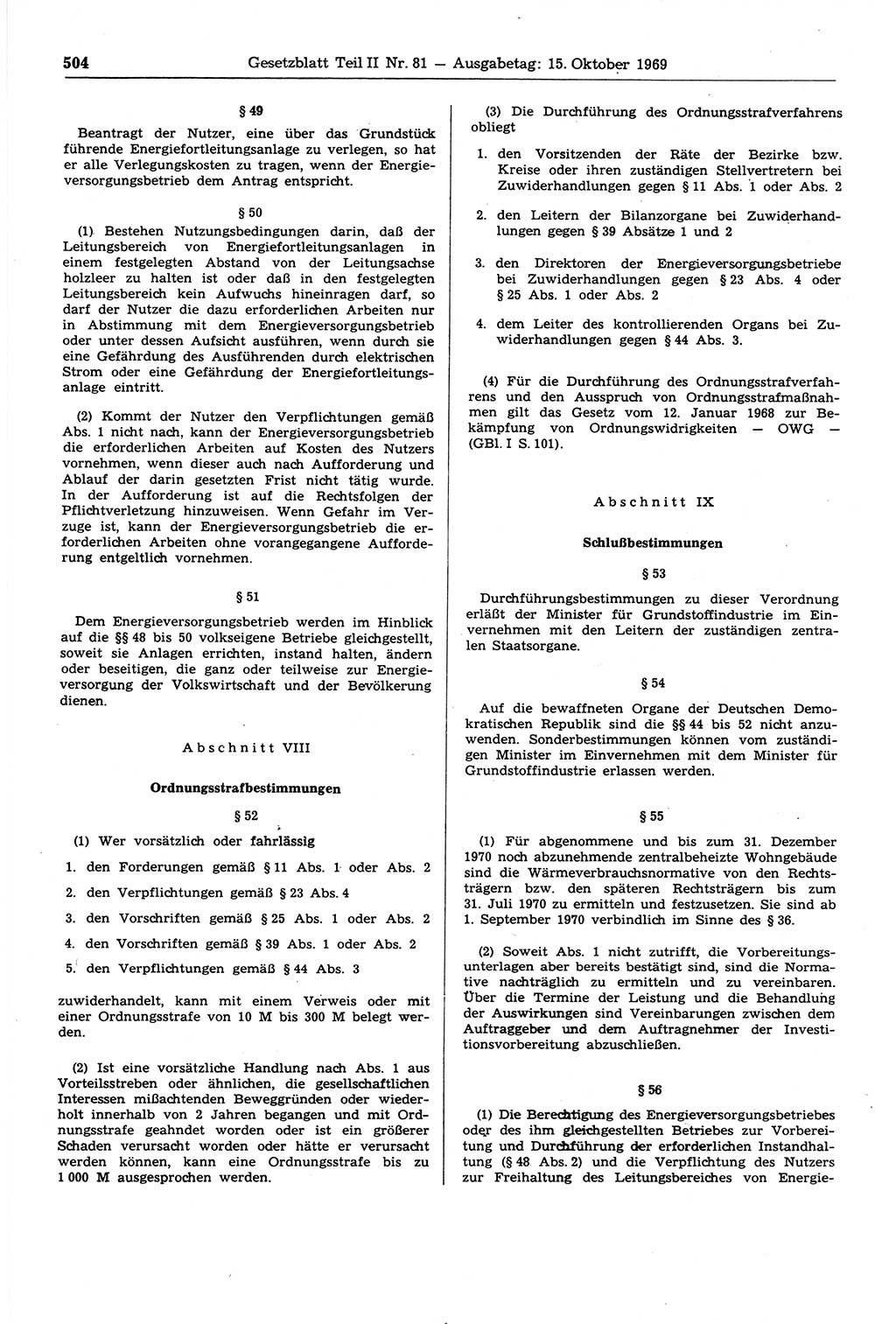 Gesetzblatt (GBl.) der Deutschen Demokratischen Republik (DDR) Teil ⅠⅠ 1969, Seite 504 (GBl. DDR ⅠⅠ 1969, S. 504)
