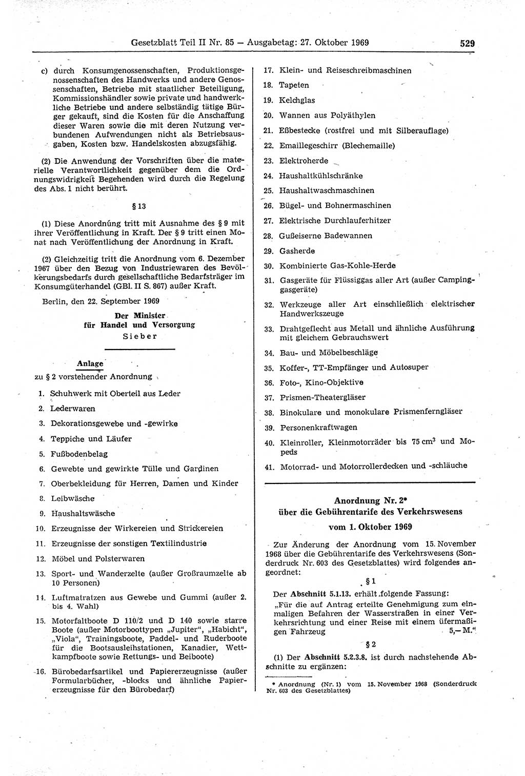Gesetzblatt (GBl.) der Deutschen Demokratischen Republik (DDR) Teil ⅠⅠ 1969, Seite 529 (GBl. DDR ⅠⅠ 1969, S. 529)