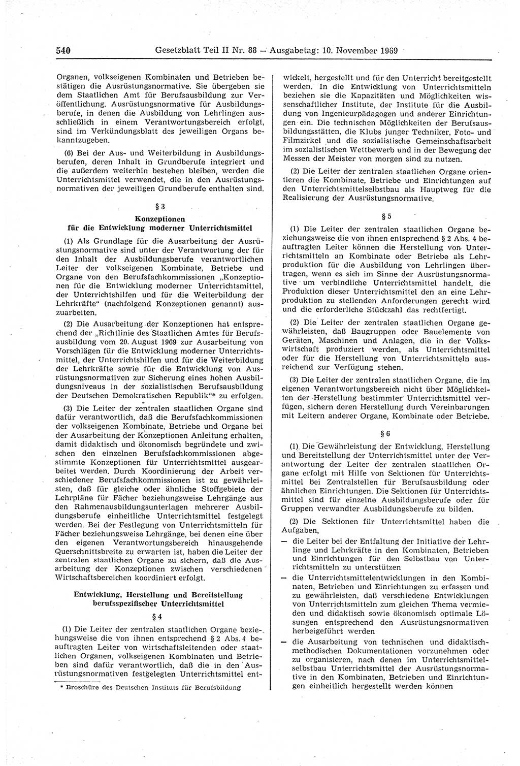 Gesetzblatt (GBl.) der Deutschen Demokratischen Republik (DDR) Teil ⅠⅠ 1969, Seite 540 (GBl. DDR ⅠⅠ 1969, S. 540)