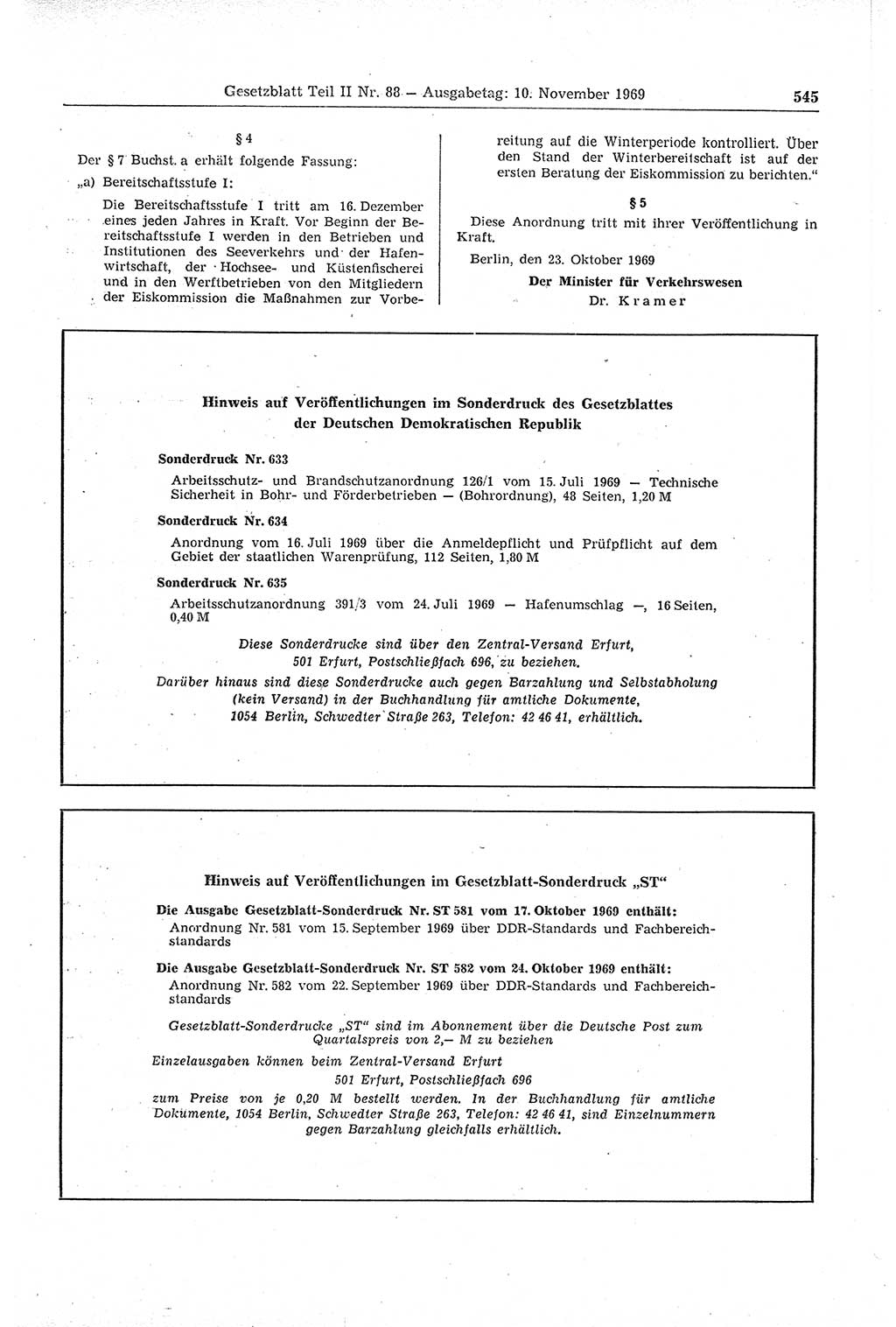 Gesetzblatt (GBl.) der Deutschen Demokratischen Republik (DDR) Teil ⅠⅠ 1969, Seite 545 (GBl. DDR ⅠⅠ 1969, S. 545)