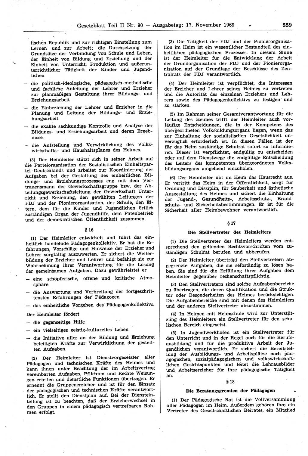 Gesetzblatt (GBl.) der Deutschen Demokratischen Republik (DDR) Teil ⅠⅠ 1969, Seite 559 (GBl. DDR ⅠⅠ 1969, S. 559)