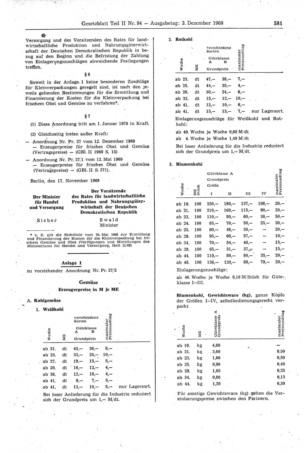 Gesetzblatt (GBl.) der Deutschen Demokratischen Republik (DDR) Teil ⅠⅠ 1969, Seite 581 (GBl. DDR ⅠⅠ 1969, S. 581)