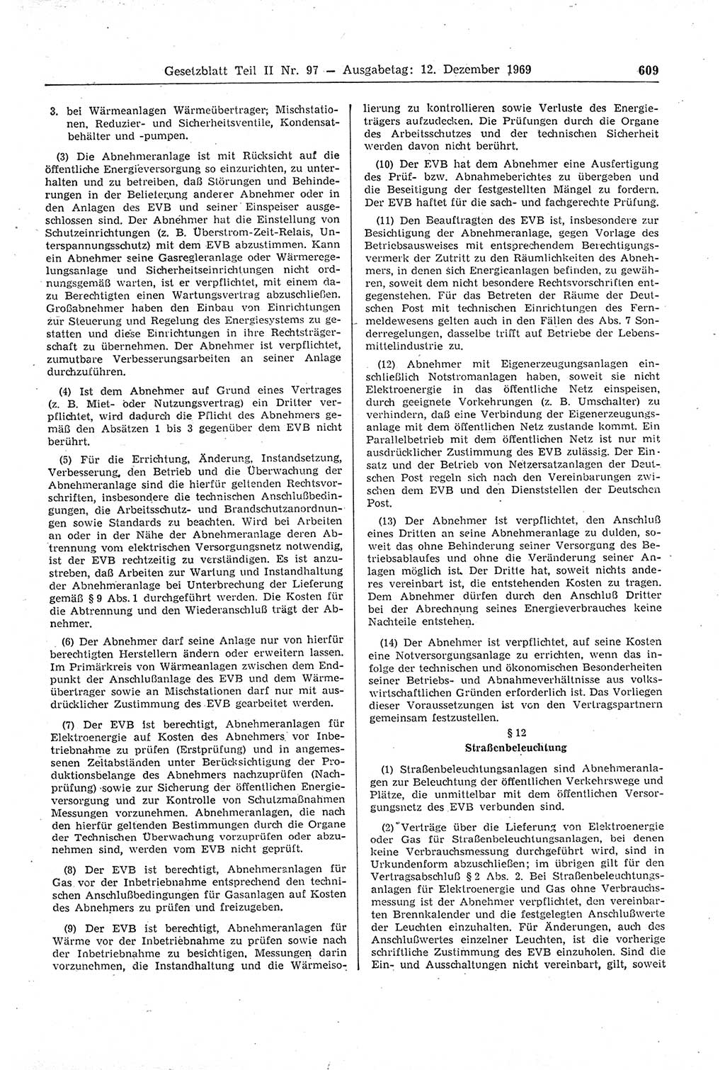 Gesetzblatt (GBl.) der Deutschen Demokratischen Republik (DDR) Teil ⅠⅠ 1969, Seite 609 (GBl. DDR ⅠⅠ 1969, S. 609)