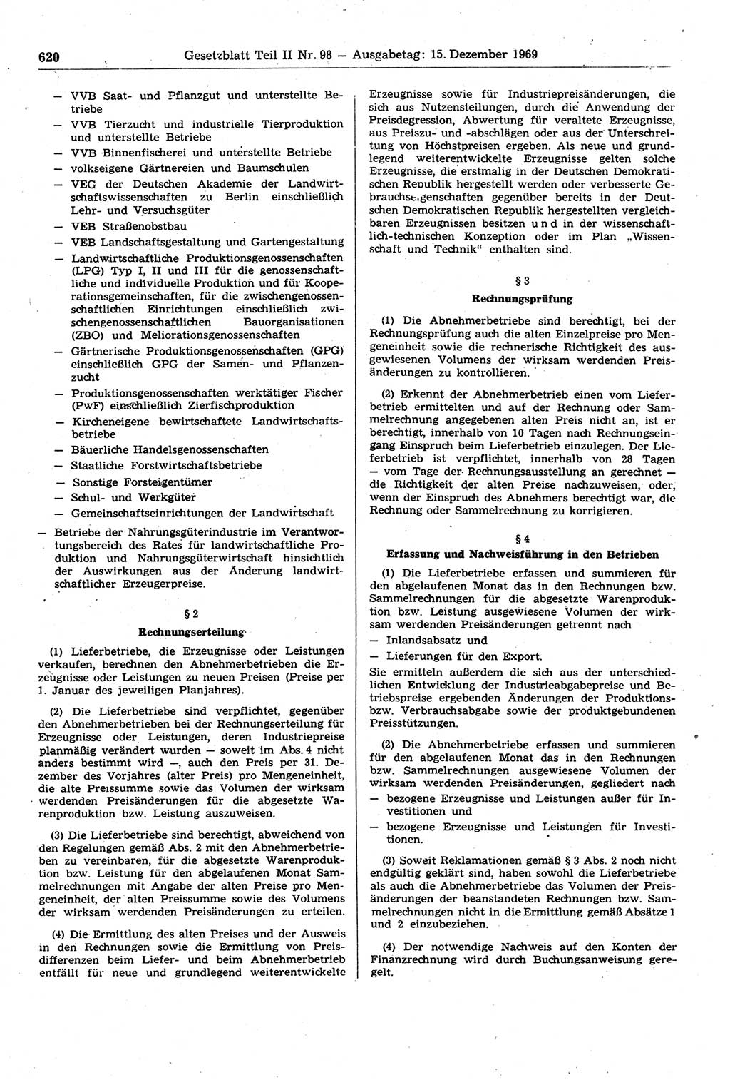 Gesetzblatt (GBl.) der Deutschen Demokratischen Republik (DDR) Teil ⅠⅠ 1969, Seite 620 (GBl. DDR ⅠⅠ 1969, S. 620)