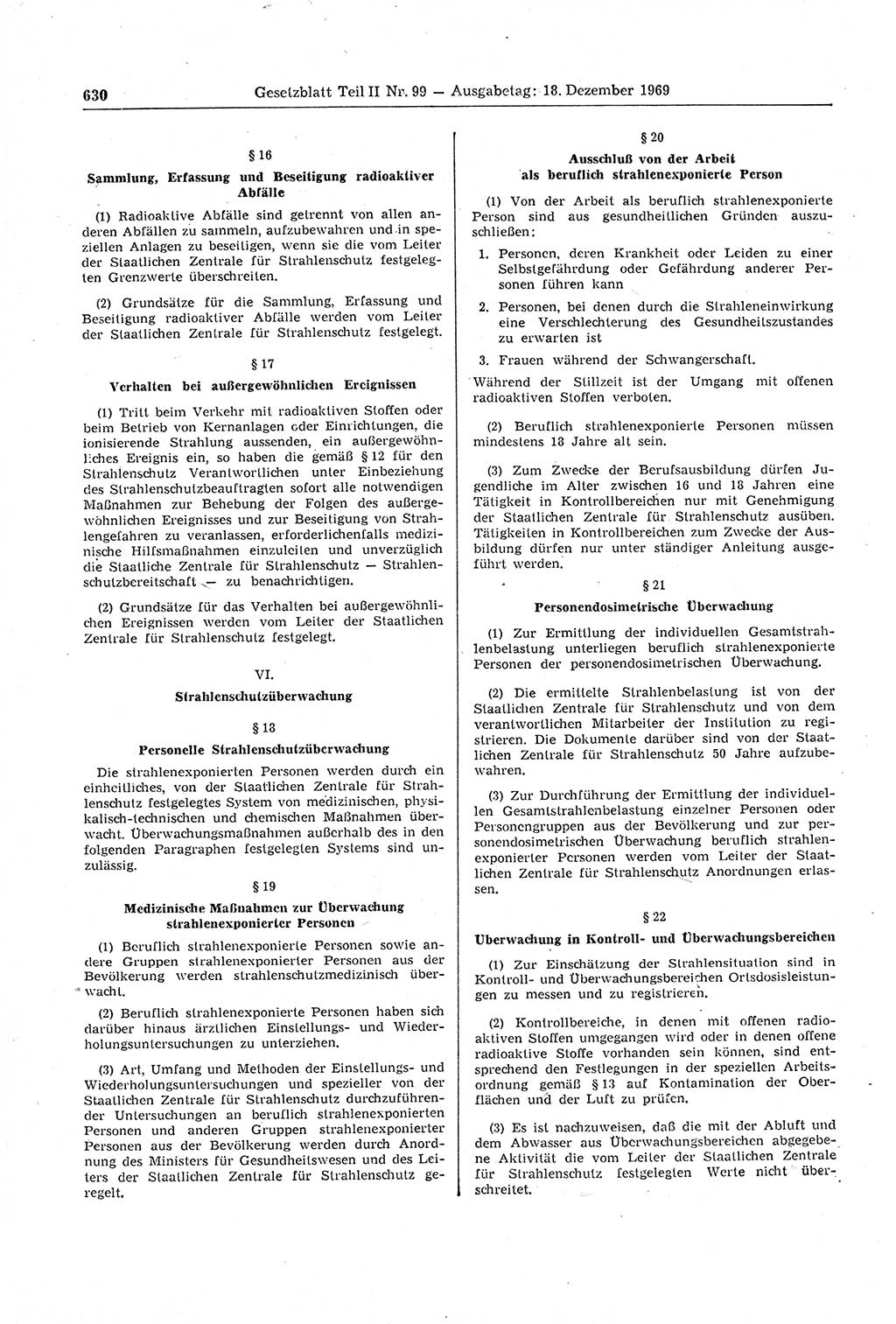 Gesetzblatt (GBl.) der Deutschen Demokratischen Republik (DDR) Teil ⅠⅠ 1969, Seite 630 (GBl. DDR ⅠⅠ 1969, S. 630)