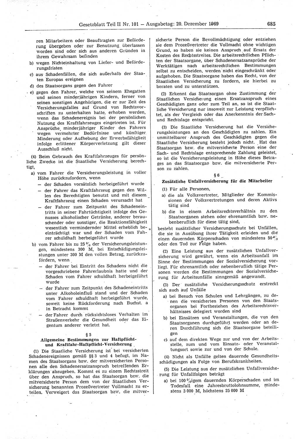 Gesetzblatt (GBl.) der Deutschen Demokratischen Republik (DDR) Teil ⅠⅠ 1969, Seite 685 (GBl. DDR ⅠⅠ 1969, S. 685)