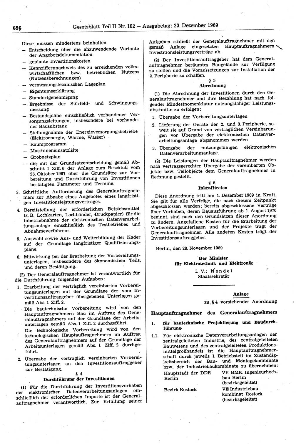 Gesetzblatt (GBl.) der Deutschen Demokratischen Republik (DDR) Teil ⅠⅠ 1969, Seite 696 (GBl. DDR ⅠⅠ 1969, S. 696)