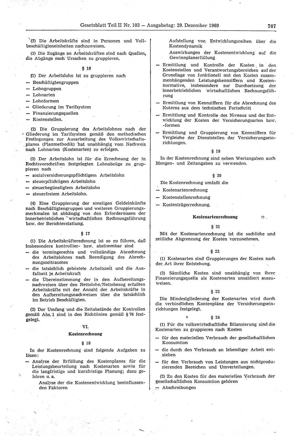 Gesetzblatt (GBl.) der Deutschen Demokratischen Republik (DDR) Teil ⅠⅠ 1969, Seite 707 (GBl. DDR ⅠⅠ 1969, S. 707)