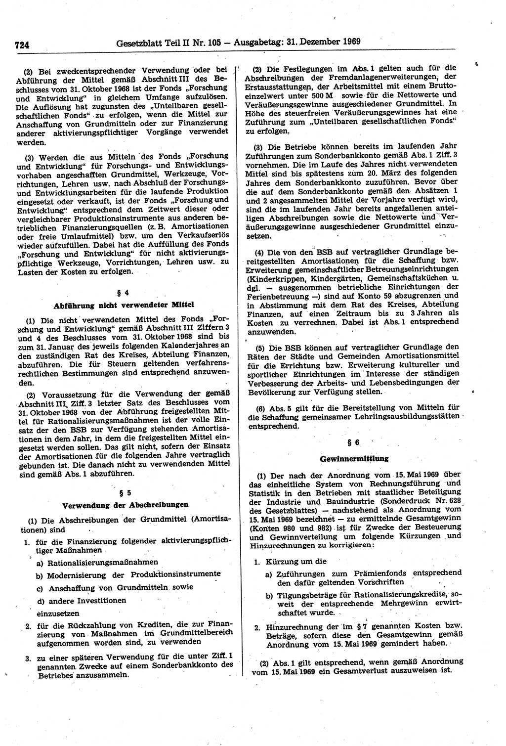 Gesetzblatt (GBl.) der Deutschen Demokratischen Republik (DDR) Teil ⅠⅠ 1969, Seite 724 (GBl. DDR ⅠⅠ 1969, S. 724)