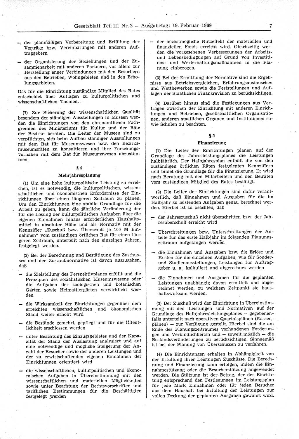 Gesetzblatt (GBl.) der Deutschen Demokratischen Republik (DDR) Teil ⅠⅠⅠ 1969, Seite 7 (GBl. DDR ⅠⅠⅠ 1969, S. 7)