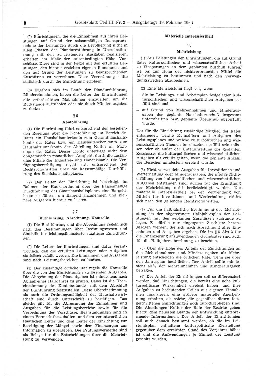 Gesetzblatt (GBl.) der Deutschen Demokratischen Republik (DDR) Teil ⅠⅠⅠ 1969, Seite 8 (GBl. DDR ⅠⅠⅠ 1969, S. 8)